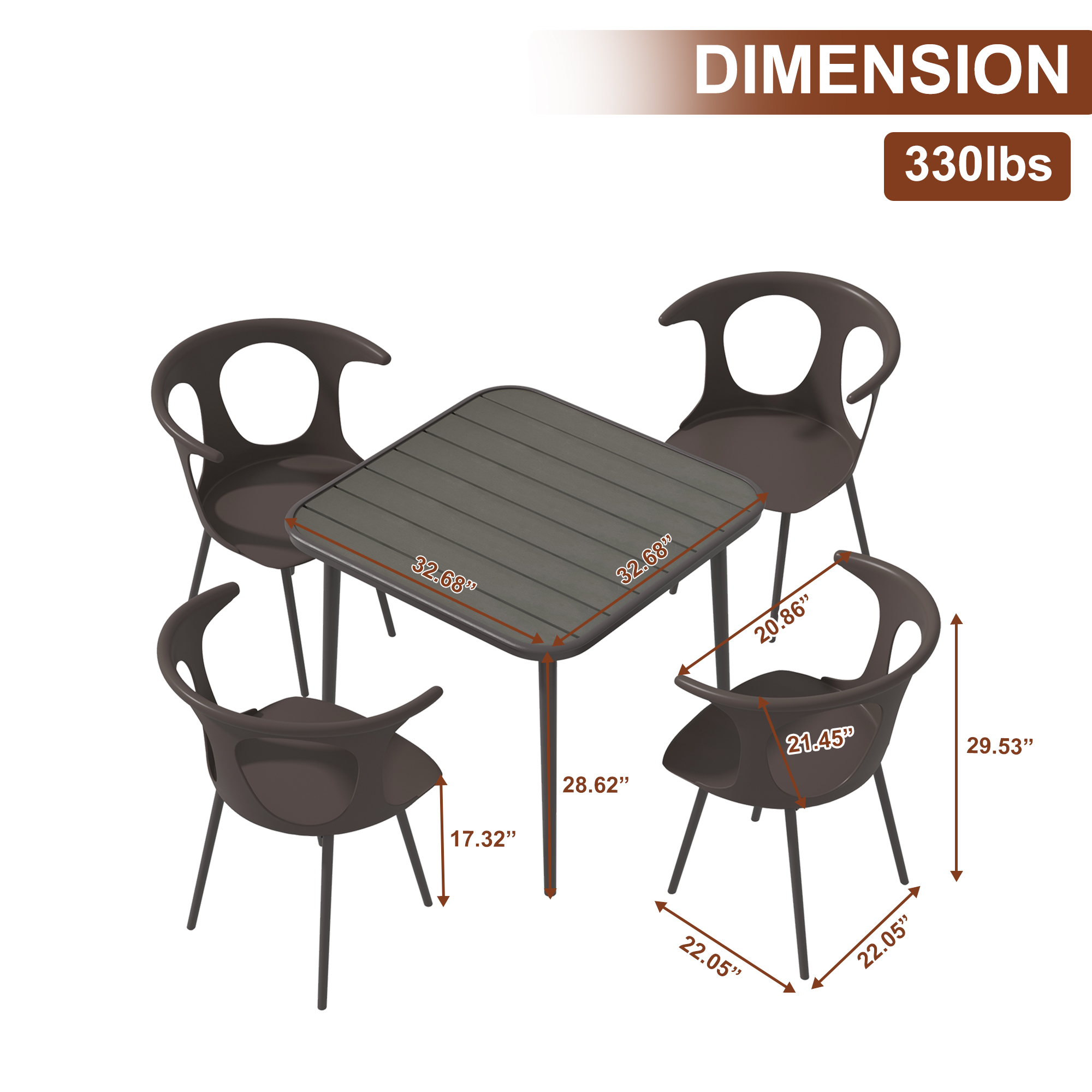 Mondawe Balcony Backyard Outdoor Dining Set with 4 Dining Chairs and Patio Table -Mondawe