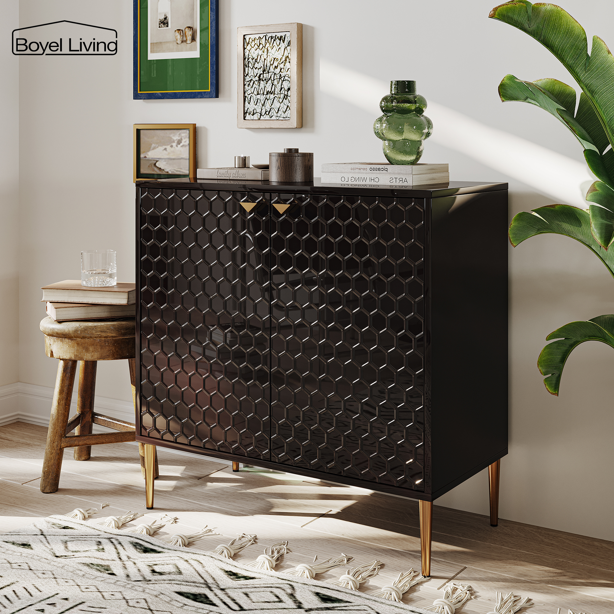 2 Door Adjustable Shelves Locker Cabinet TV Stand Side Table