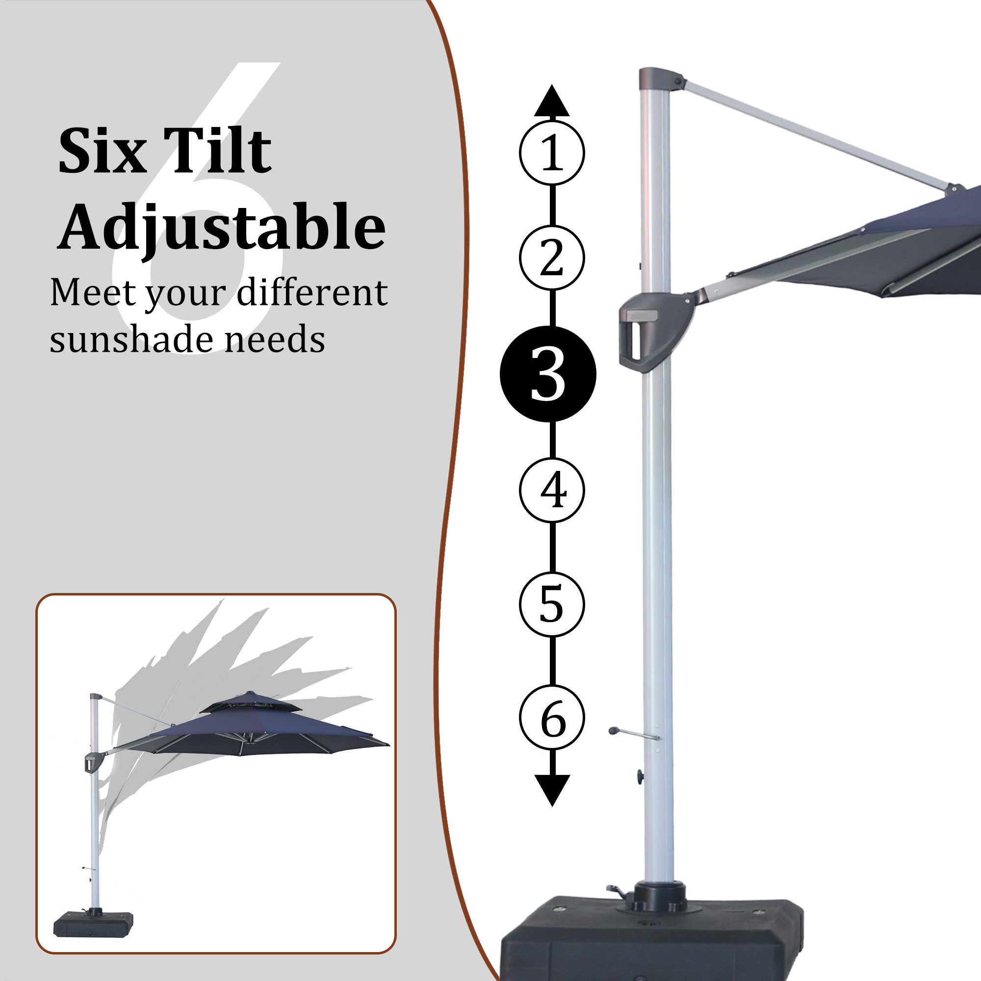 10/11ft Square Cantilever Patio Umbrella with 5 Adjustable Angles, Outdoor Sunshade with Base for Deck, Garden, or Pool