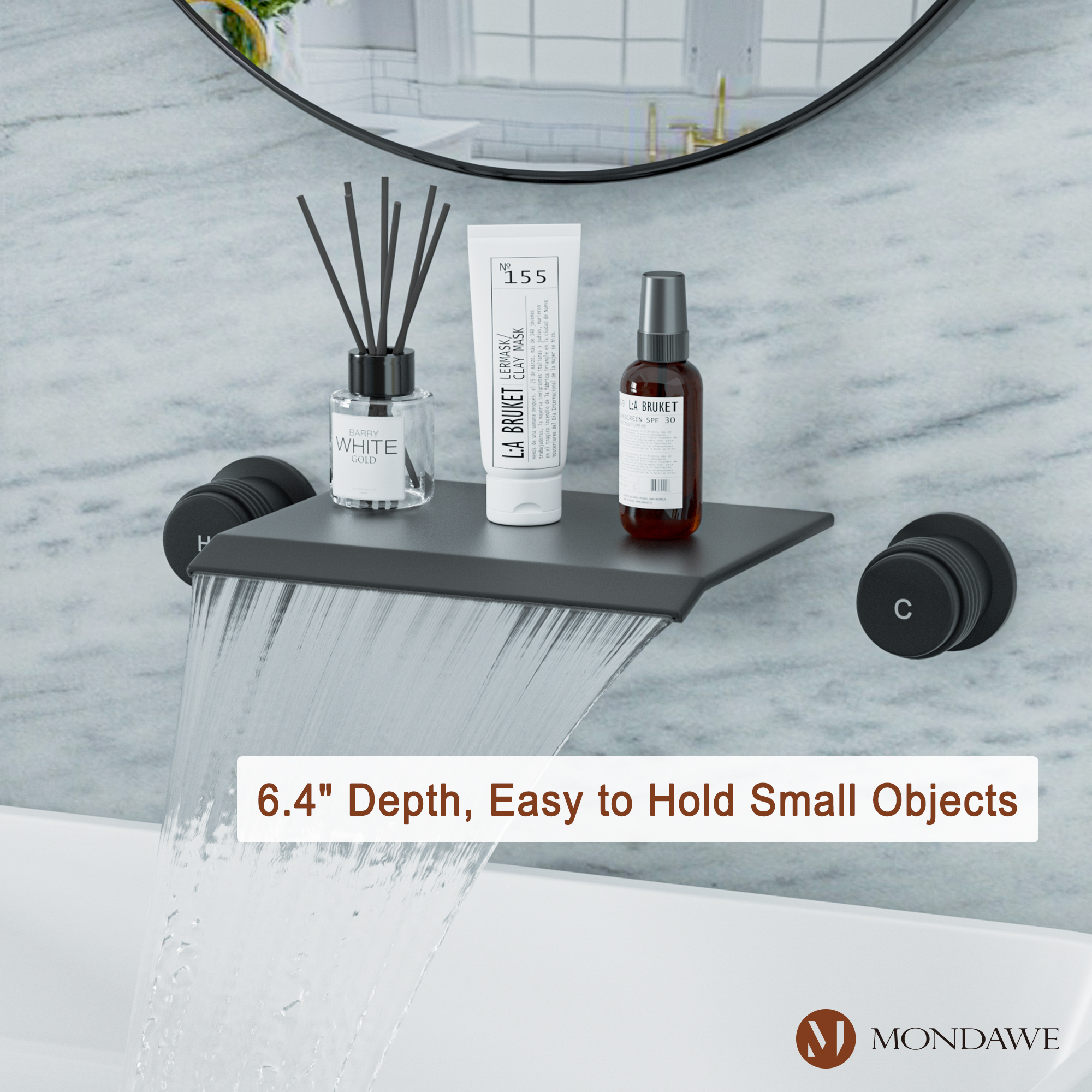 Wall Mount Sink Faucet Waterfall Roman Tub Filler Double-Handle Bathroom Basin Faucets with High Flow Rate