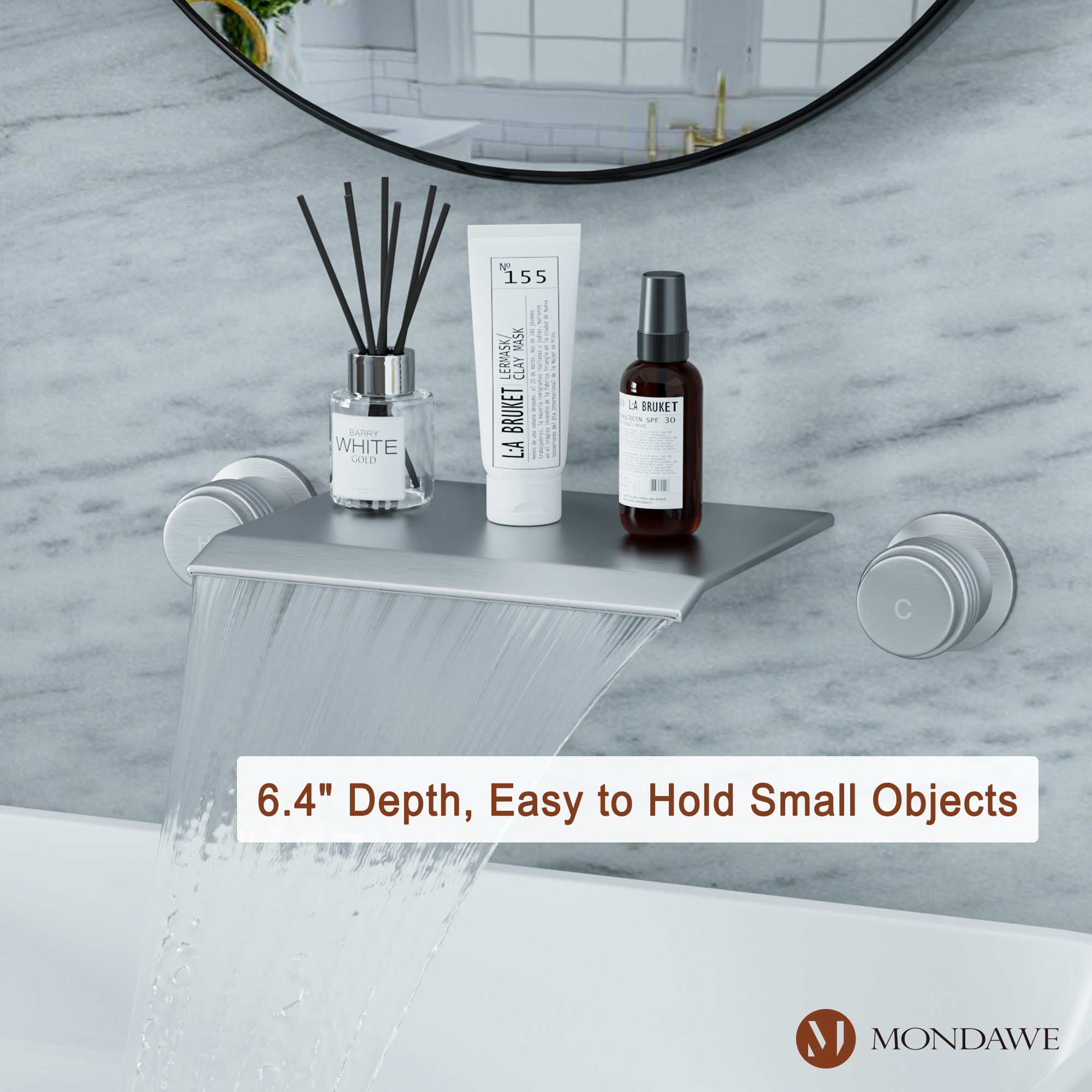 Wall Mount Sink Faucet Waterfall Roman Tub Filler Double-Handle Bathroom Basin Faucets with High Flow Rate