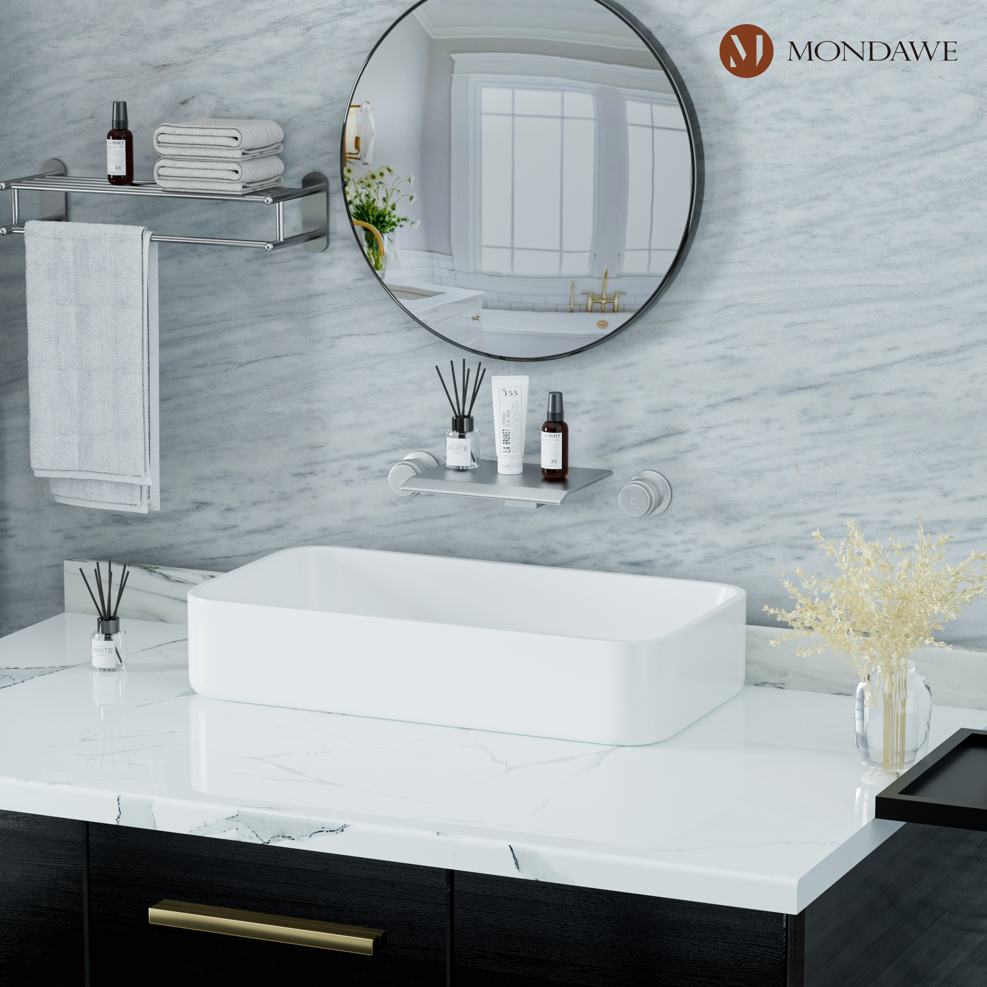 bn-Wall Mount Sink Faucet Waterfall Roman Tub Filler Double-Handle Bathroom Basin Faucets with High Flow Rate