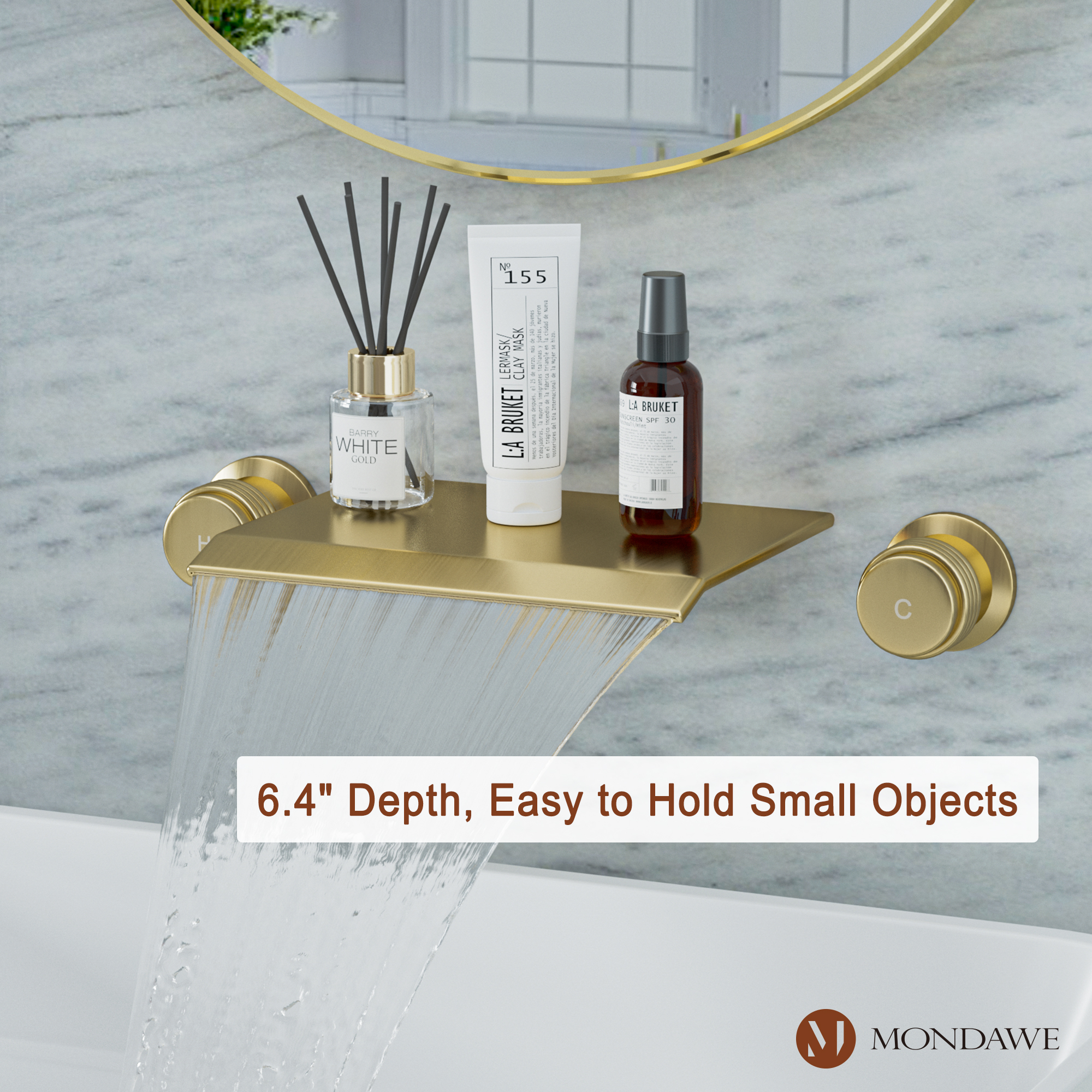 Wall Mount Sink Faucet Waterfall Roman Tub Filler Double-Handle Bathroom Basin Faucets with High Flow Rate