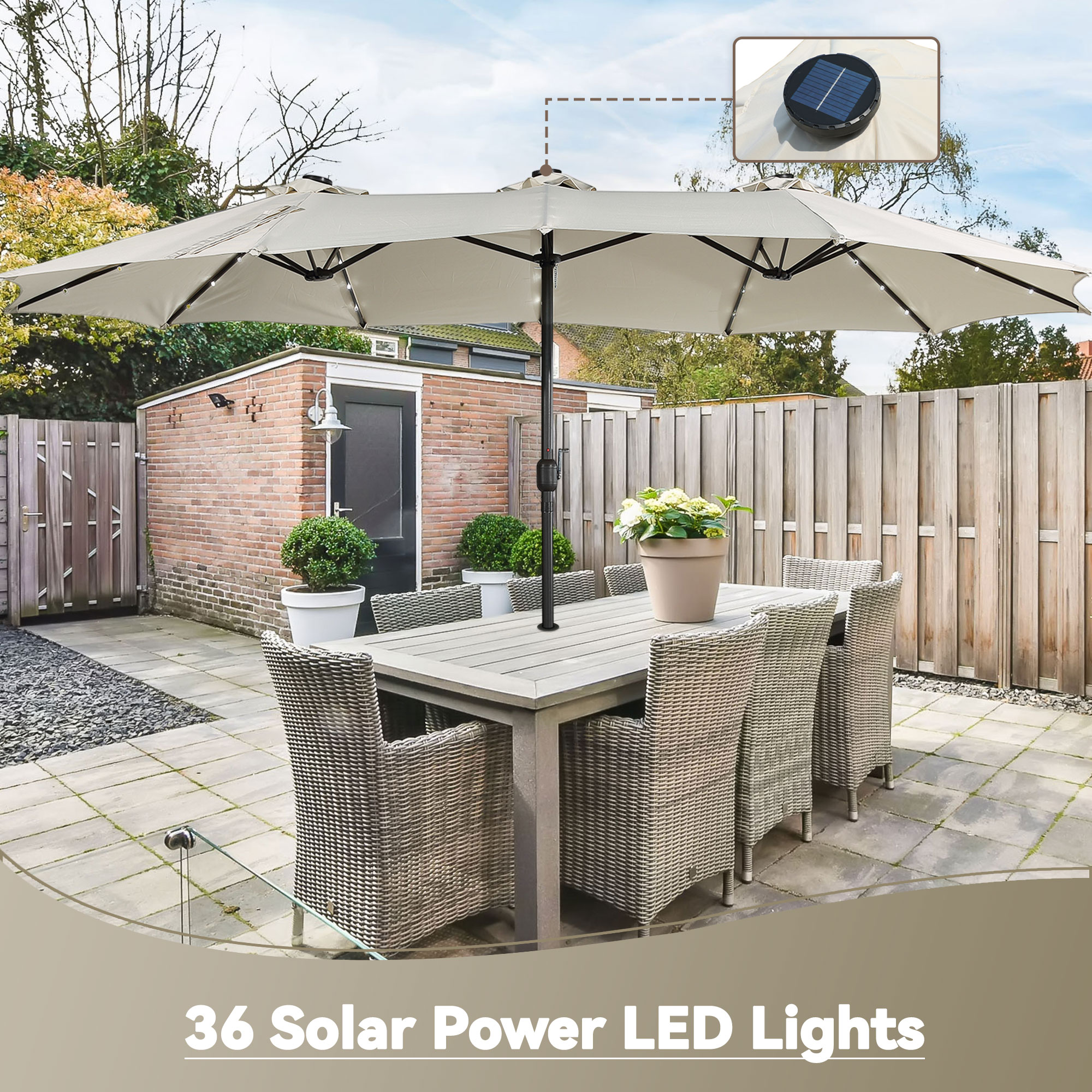 Mondawe 15ft Rectangular Patio Umbrella with Base and LED Lights