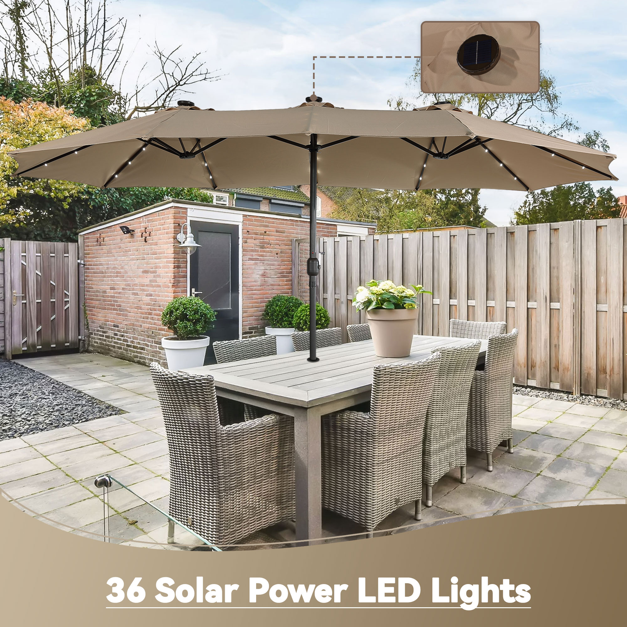 Mondawe 15ft Rectangular Patio Umbrella with Base and LED Lights