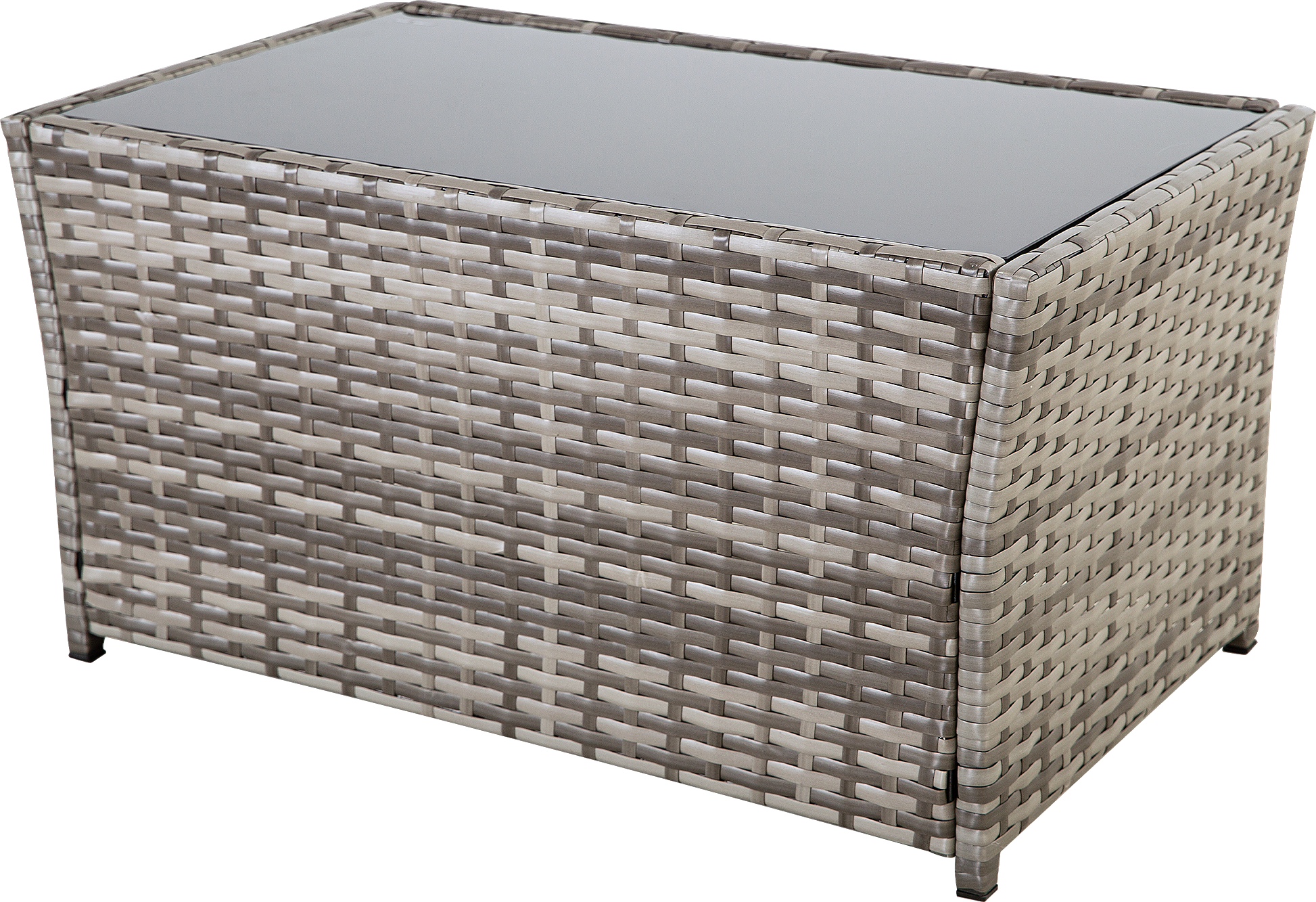 4-Piece PE Rattan Patio Furniture Set – Double Sofa, 2 Armchairs, Coffee Table with Cushions, Weather-Resistant Outdoor Conversation Set, Brown-Blue/Gray/Black-Gray/Black-Blue