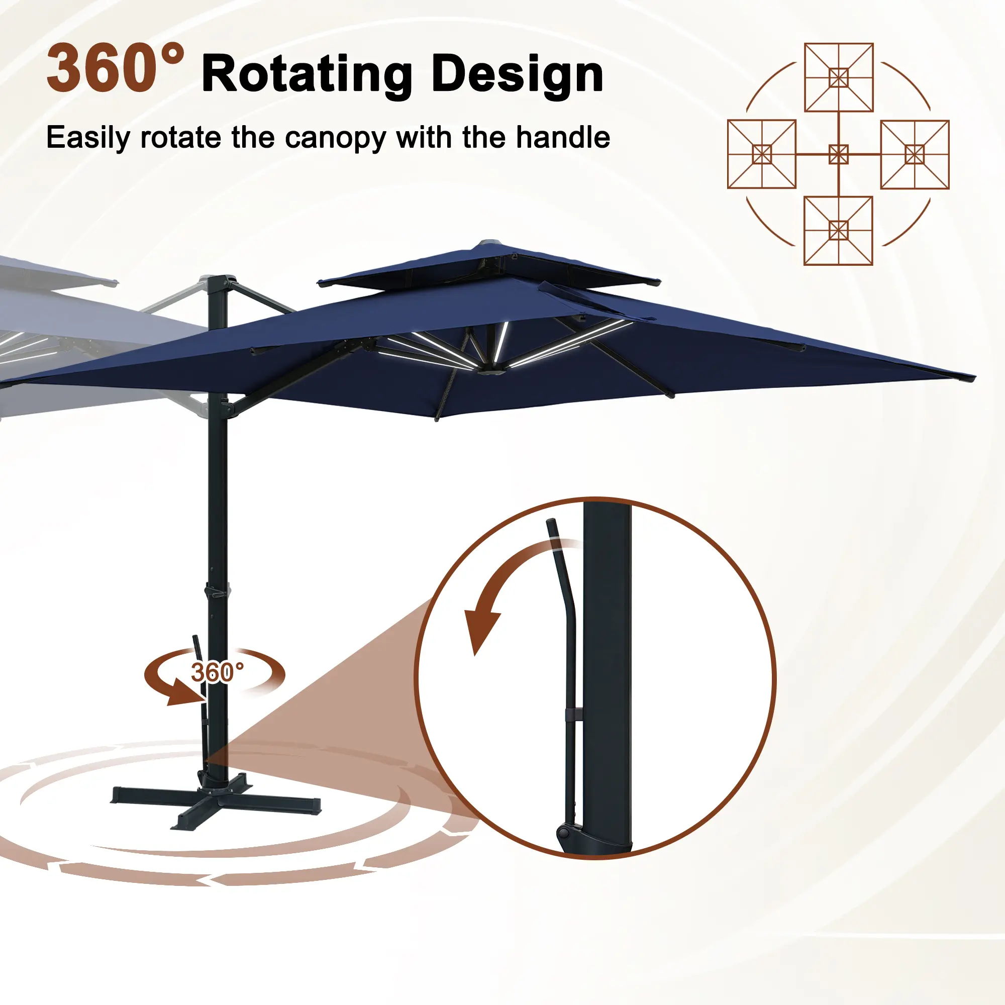 10-Ft Aluminum Patio Cantilever Umbrella with Removable Light Strips and Tilt Function