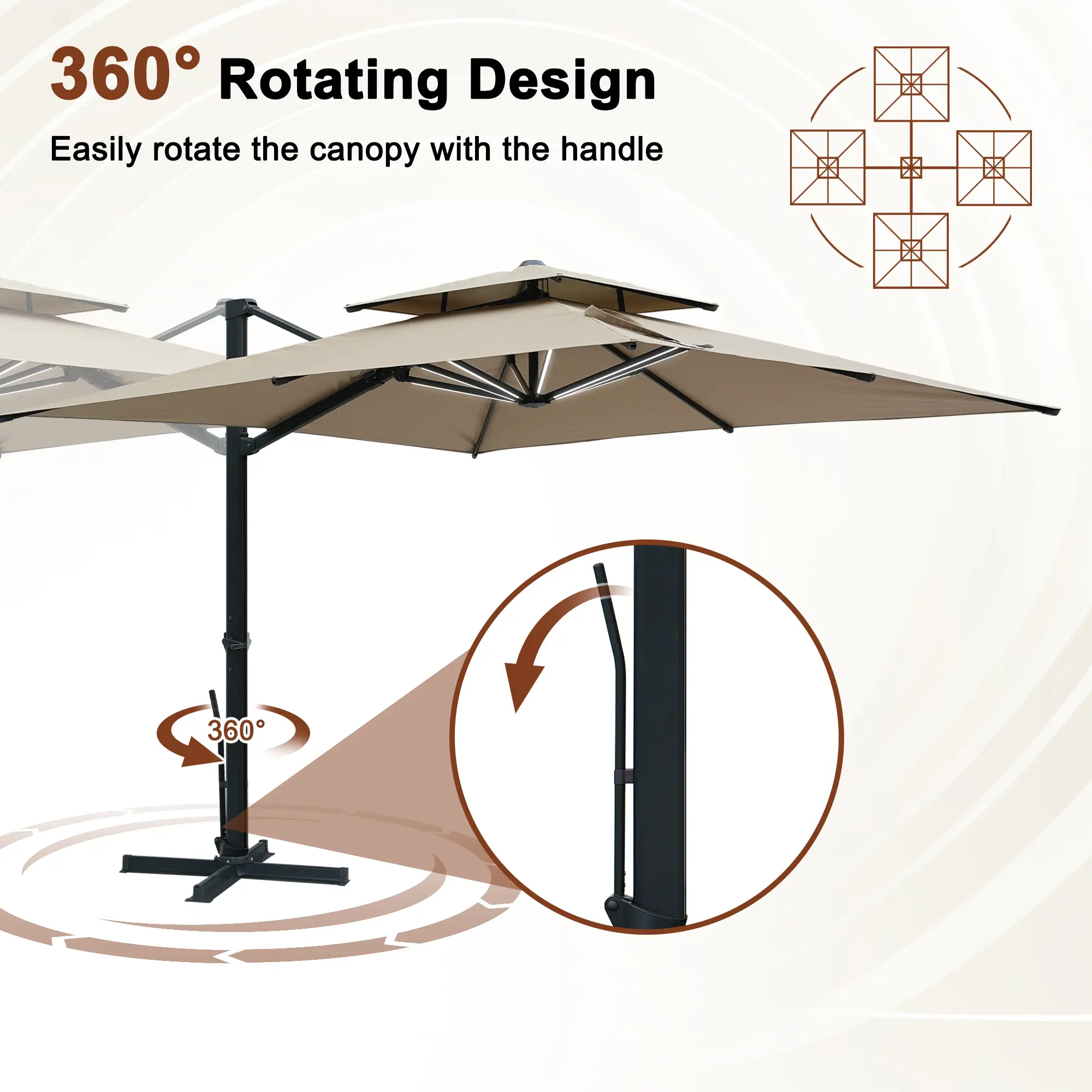 10-Ft Aluminum Patio Cantilever Umbrella with Removable Light Strips and Tilt Function