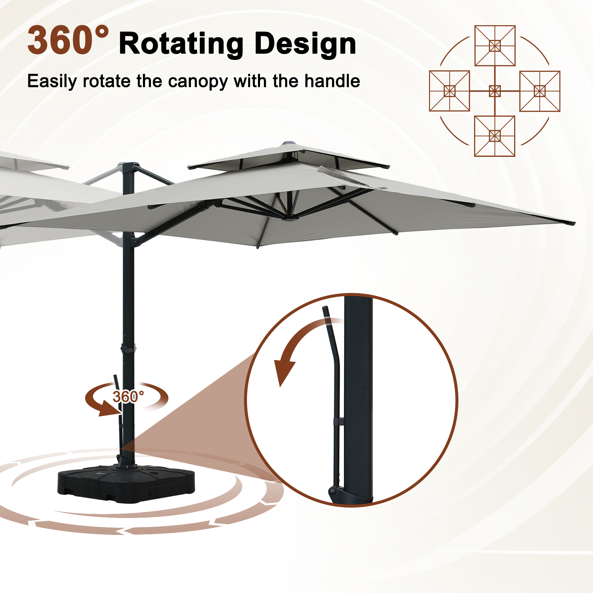 Aluminum Cantilever Patio Umbrella with Tilt Function, Removable Light Bar, and Base Included