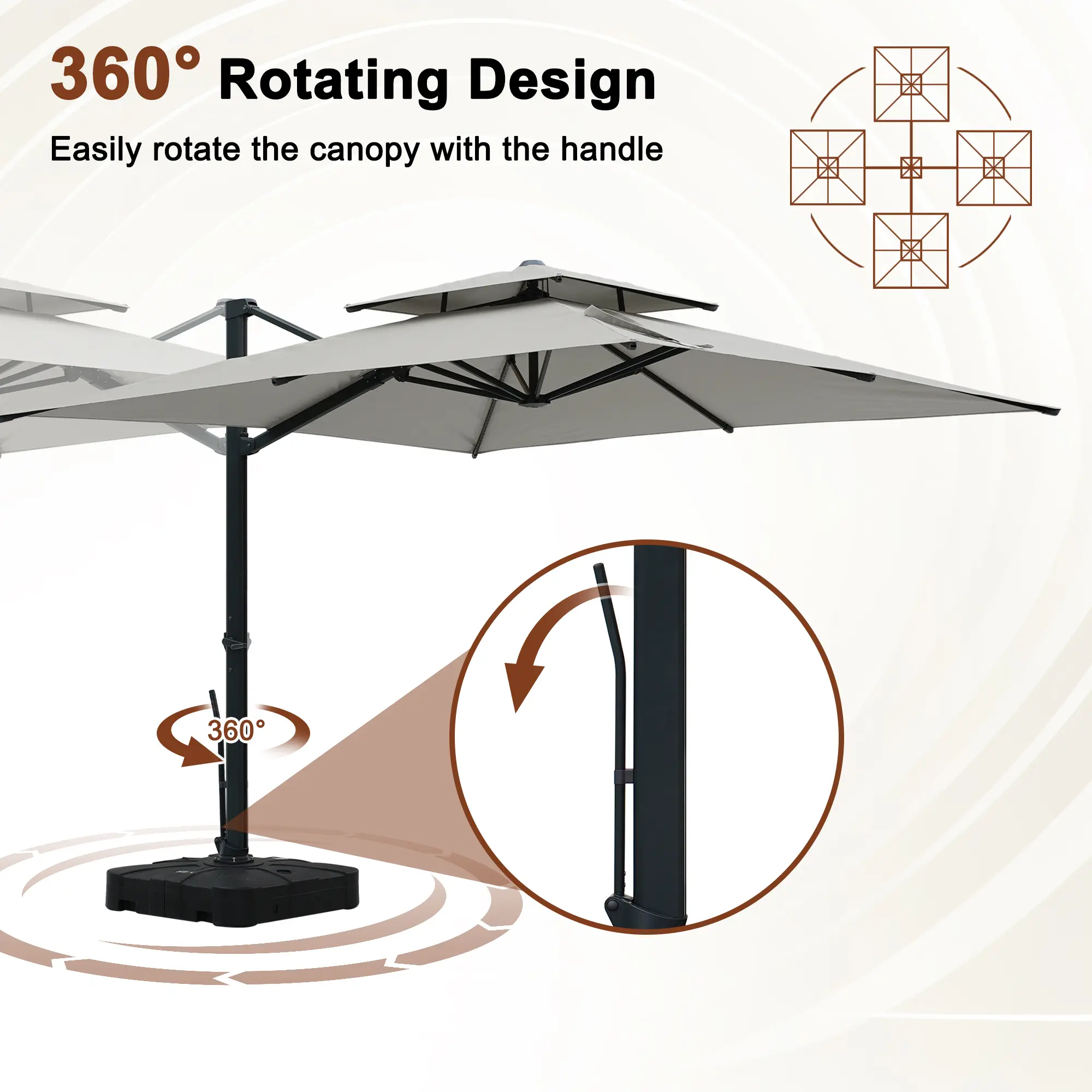 10-Ft Aluminum Patio Cantilever Umbrella with Base and Removable Light Strips