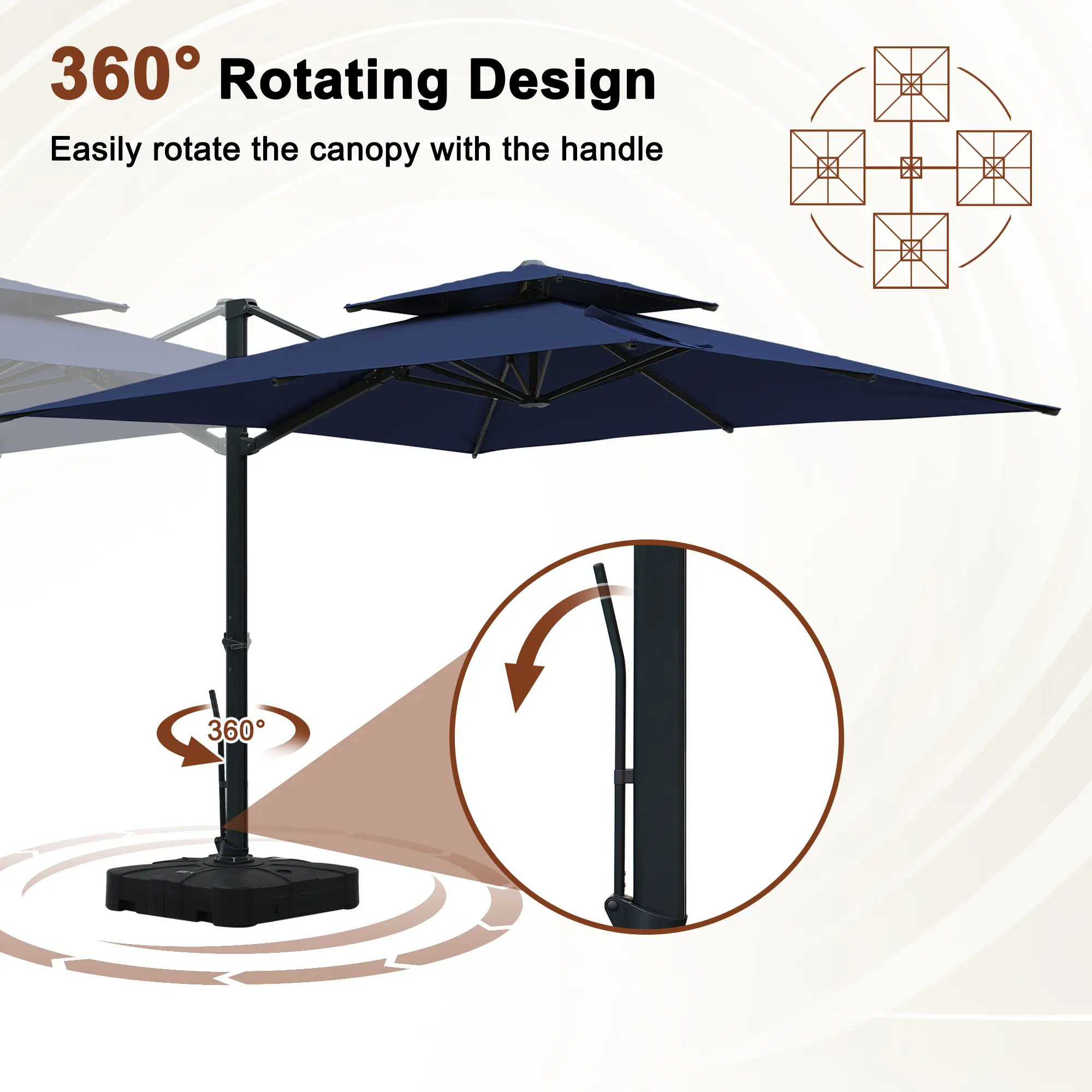 10-Ft Aluminum Patio Cantilever Umbrella with Base and Removable Light Strips