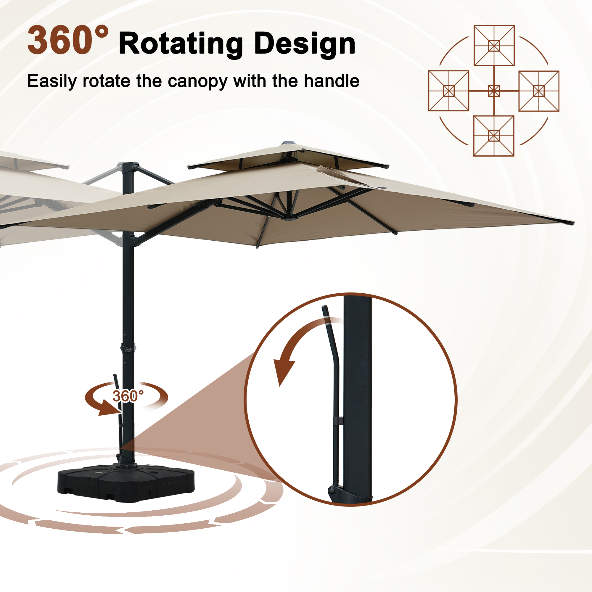 Aluminum Cantilever Patio Umbrella with Tilt Function, Removable Light Bar, and Base Included