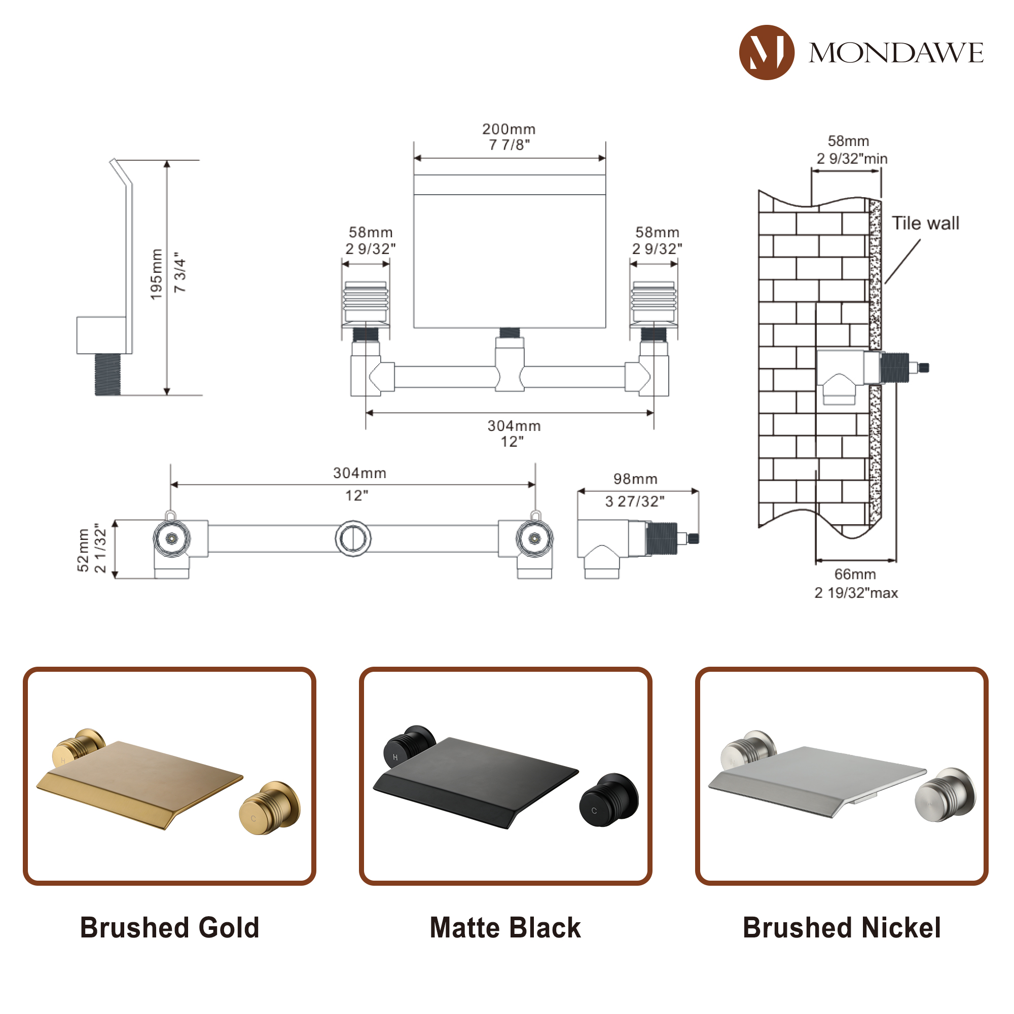 Wall Mount Sink Faucet Waterfall Roman Tub Filler Double-Handle Bathroom Basin Faucets with High Flow Rate