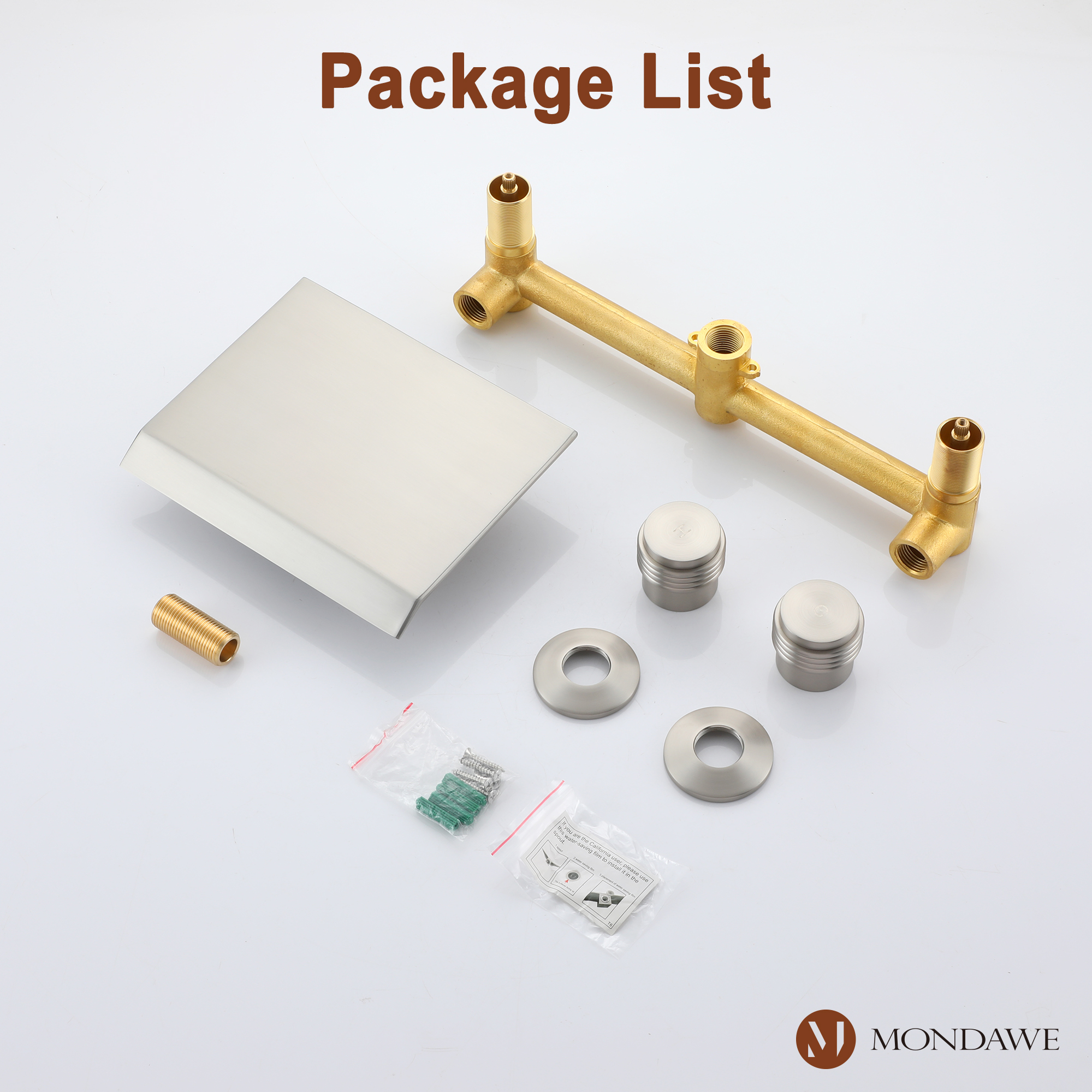 Wall Mount Sink Faucet Waterfall Roman Tub Filler Double-Handle Bathroom Basin Faucets with High Flow Rate