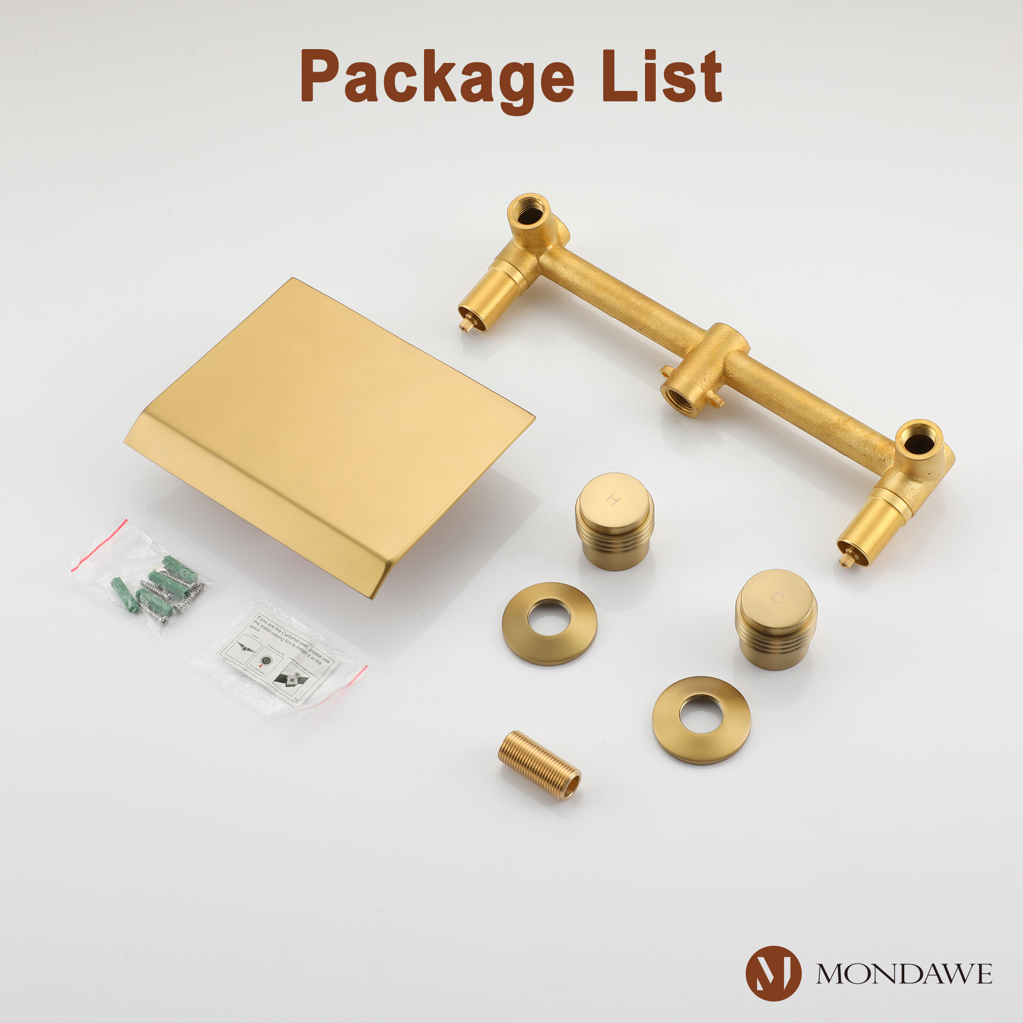 Wall Mount Sink Faucet Waterfall Roman Tub Filler Double-Handle Bathroom Basin Faucets with High Flow Rate