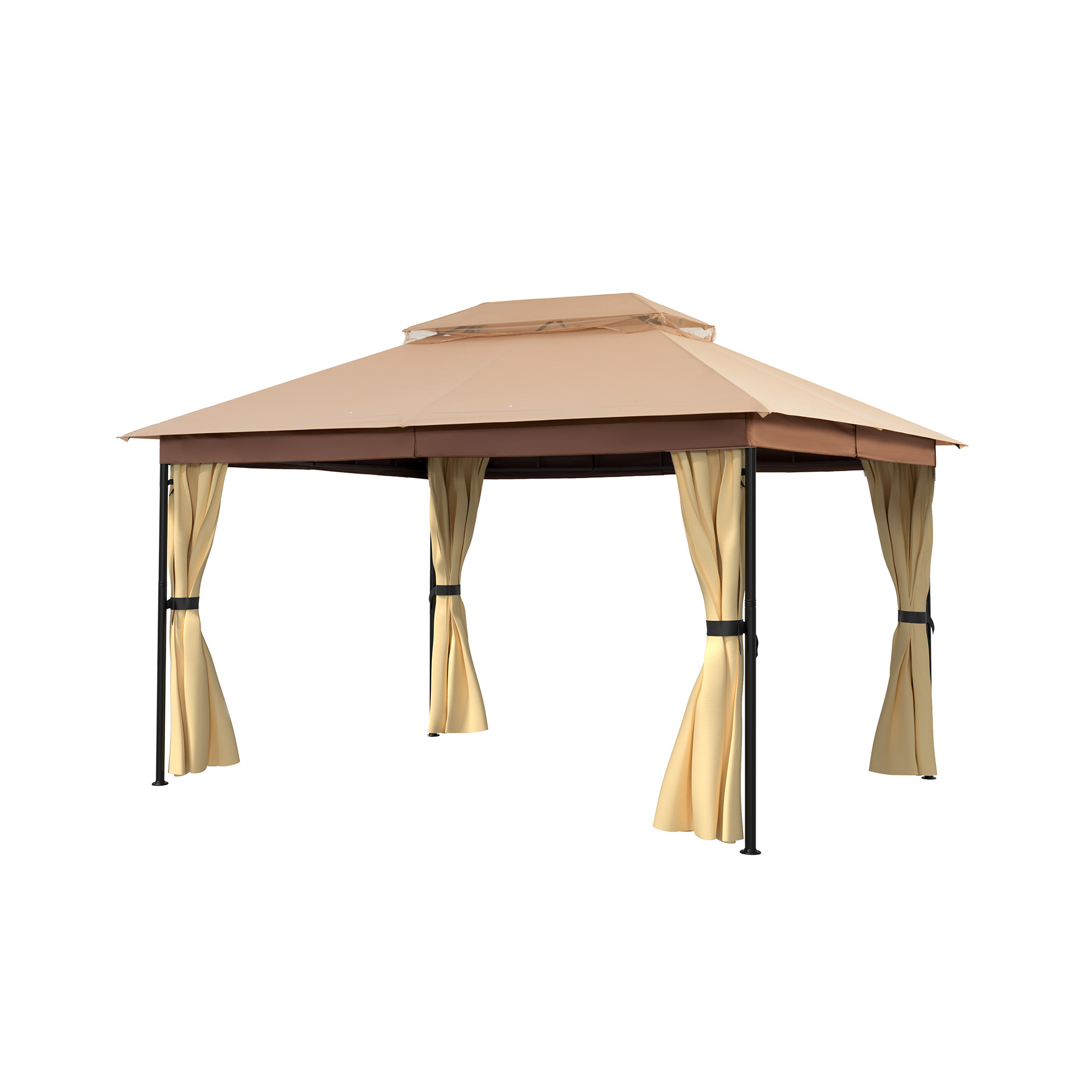 10 ft. x 13 ft. Outdoor Iron Frame Patio Gazebo Double Straight Top Pavilion Canopy Tent Shelter