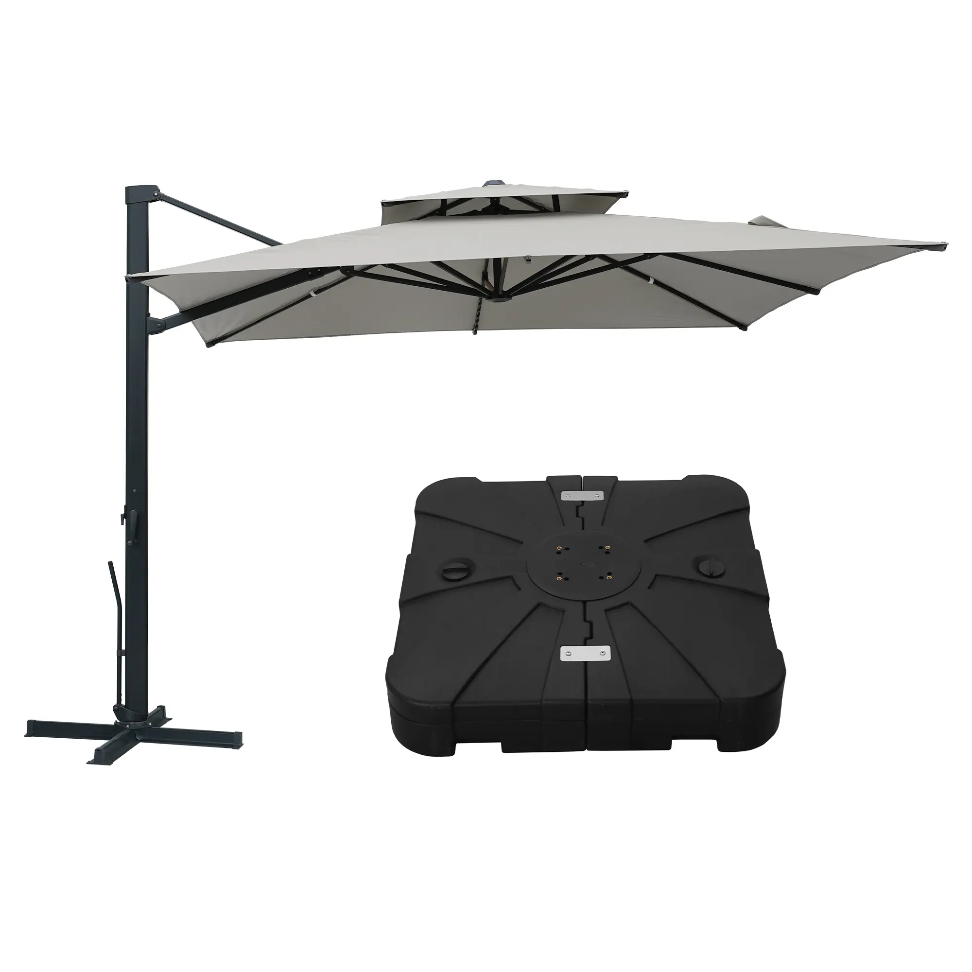 10-Ft Aluminum Patio Cantilever Umbrella with Base and Removable Light Strips
