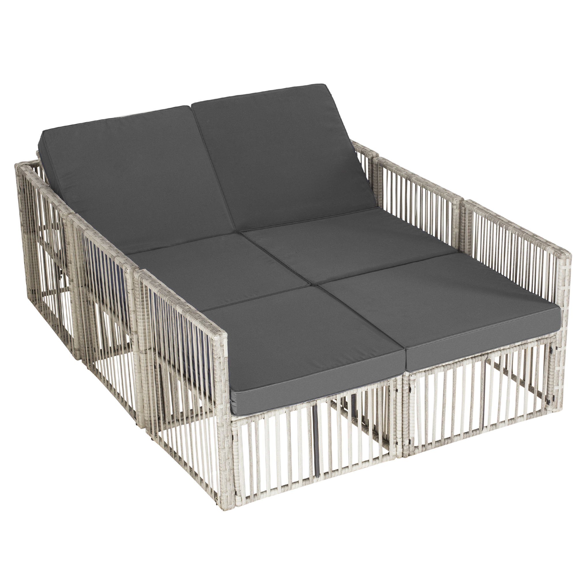 7-Piece Outdoor Patio Furniture Set – PE Rattan Sectional Sofa with Cushions & Coffee Table, All-Weather Wicker, Removable Covers，Gray/Blue/Brown