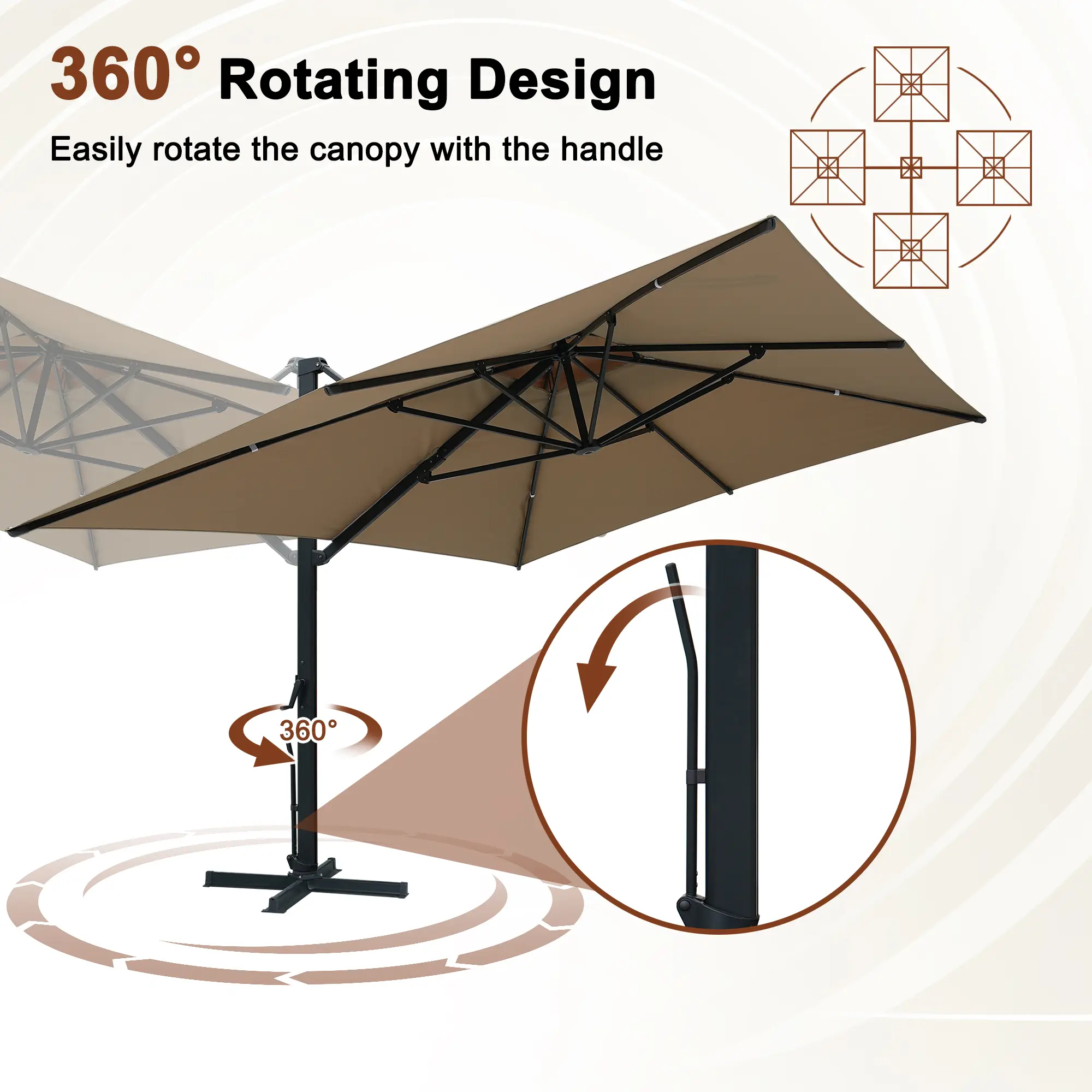 13-Ft Aluminum Patio Cantilever Umbrella with Removable Light Strips and Tilt Function