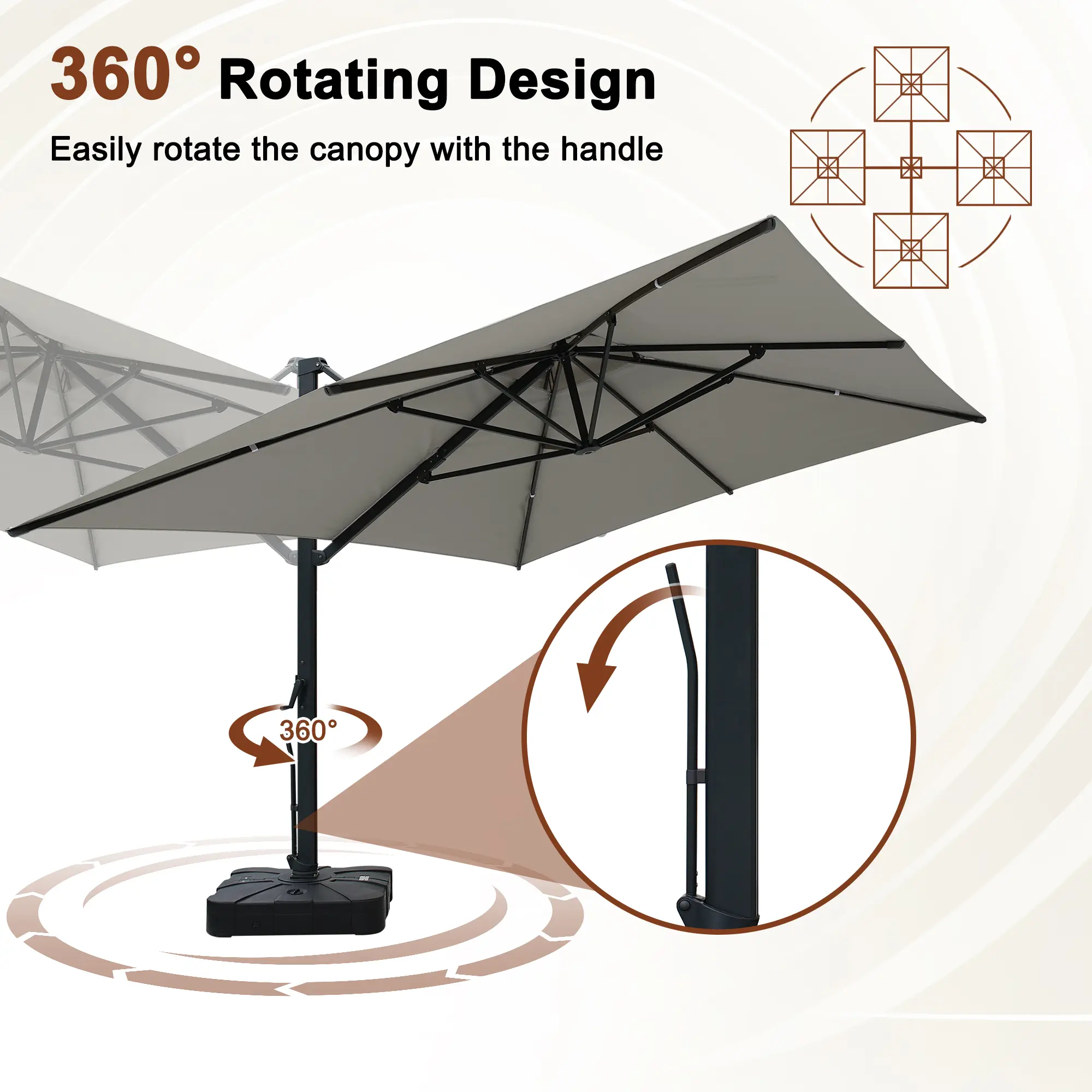 13-Ft Aluminum Patio Cantilever Umbrella with Base and Removable Lights
