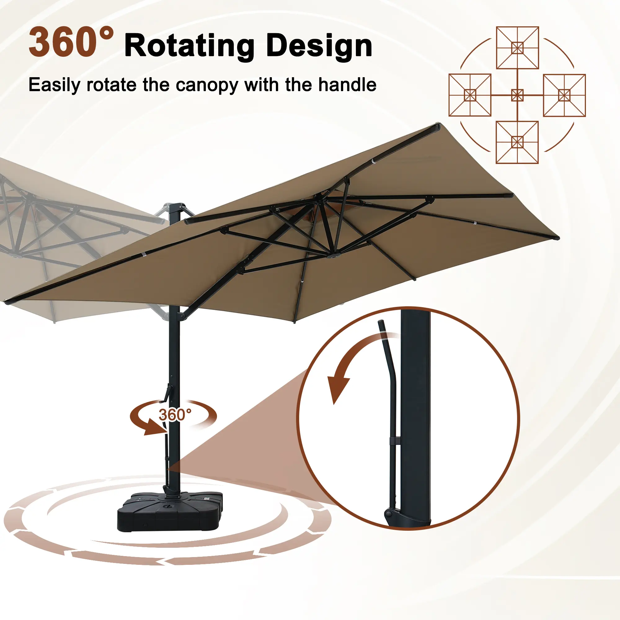 13-Ft Aluminum Patio Cantilever Umbrella with Base and Removable Lights