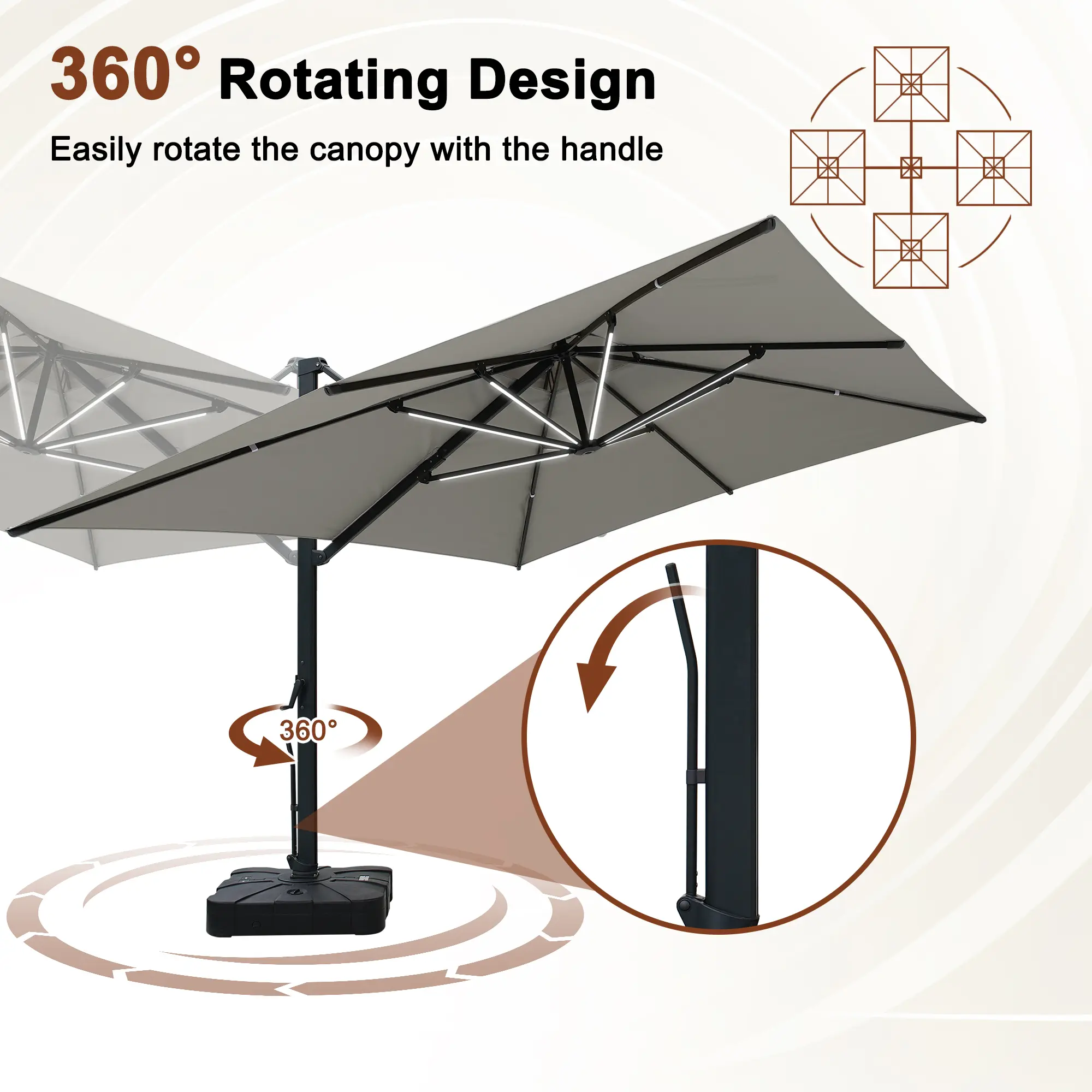 13-Ft Aluminum Patio Cantilever Umbrella with Base and Removable Lights