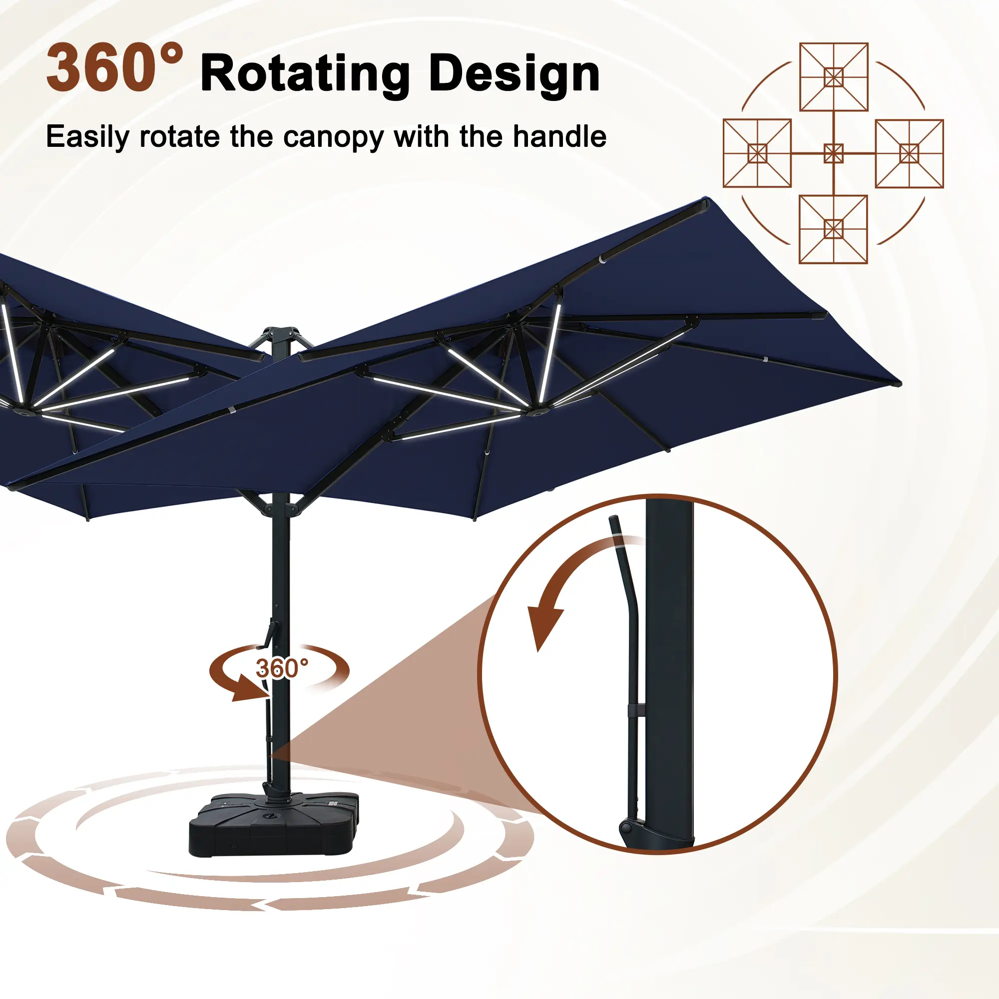 13-Ft Aluminum Patio Cantilever Umbrella with Base and Removable Lights