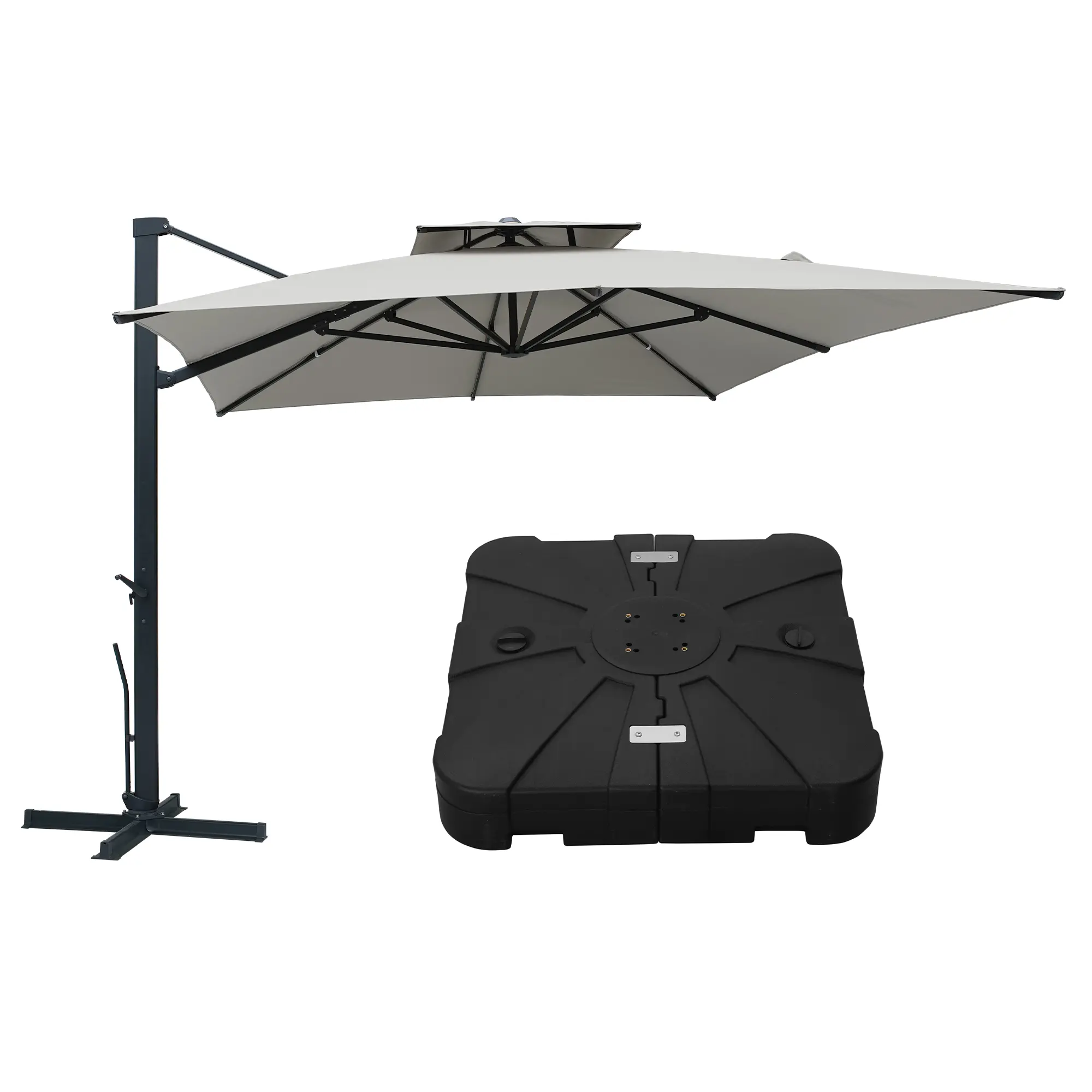 13-Ft Aluminum Patio Cantilever Umbrella with Base and Removable Lights