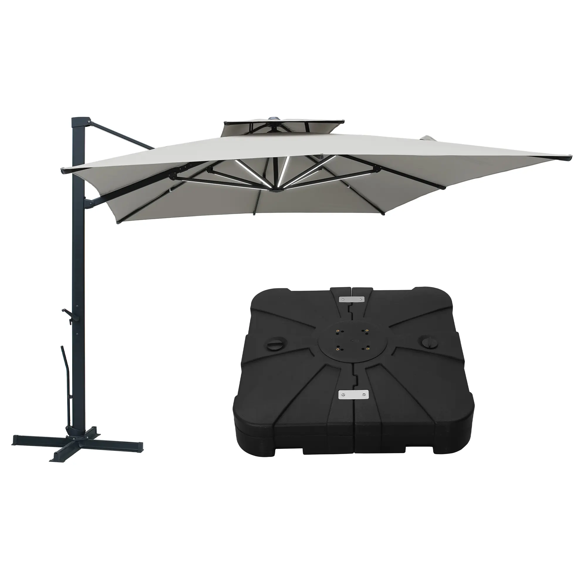 13-Ft Aluminum Patio Cantilever Umbrella with Base and Removable Lights