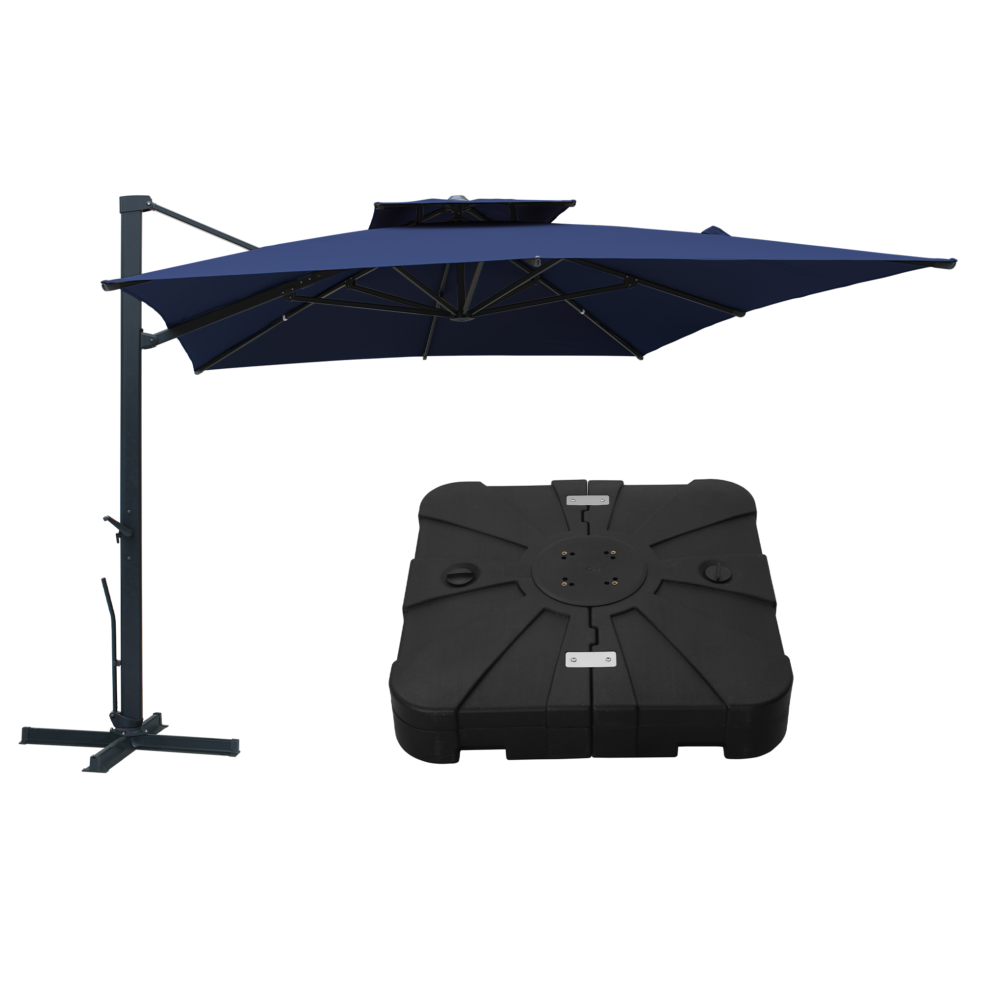 Aluminum Cantilever Patio Umbrella with Tilt Function, Removable Light Bar, and Base Included