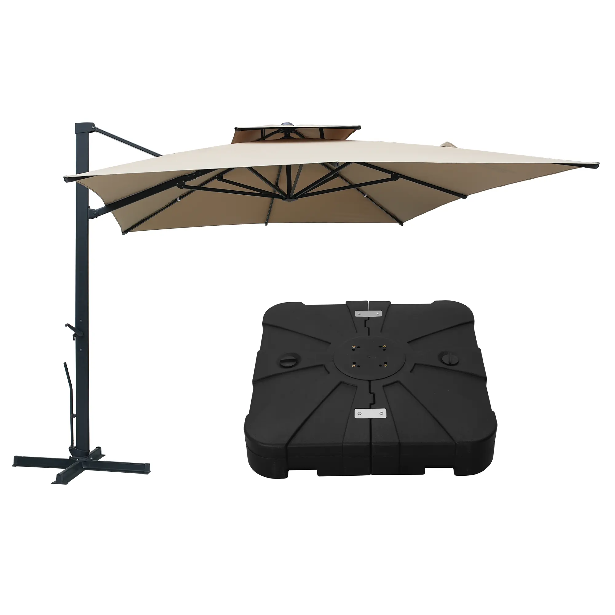13-Ft Aluminum Patio Cantilever Umbrella with Base and Removable Lights