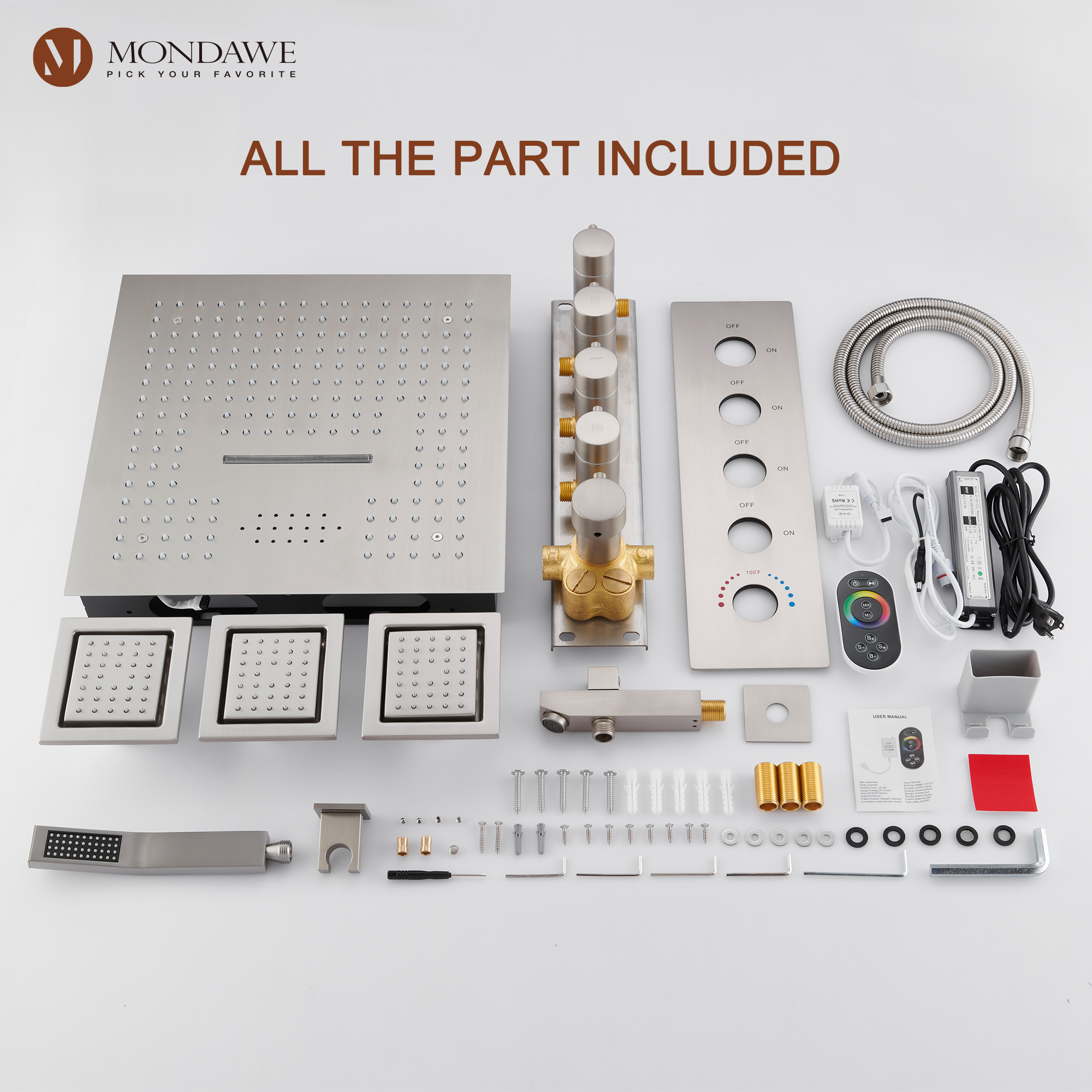 BN-Mondawe 4-Way Shower System with LED and Music Player in Black/Nickel/Gold-Mondawe