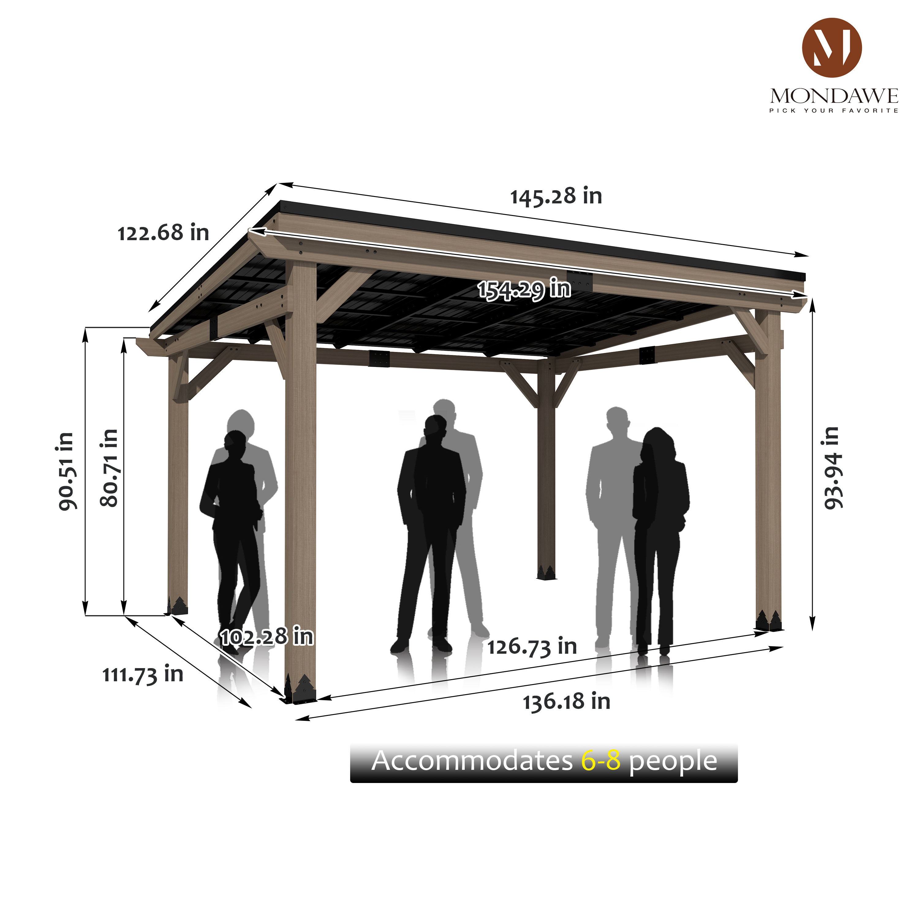Outdoor Cedar Wooden Hardtop Gazebo with Pitched Galvanized Steel Roof