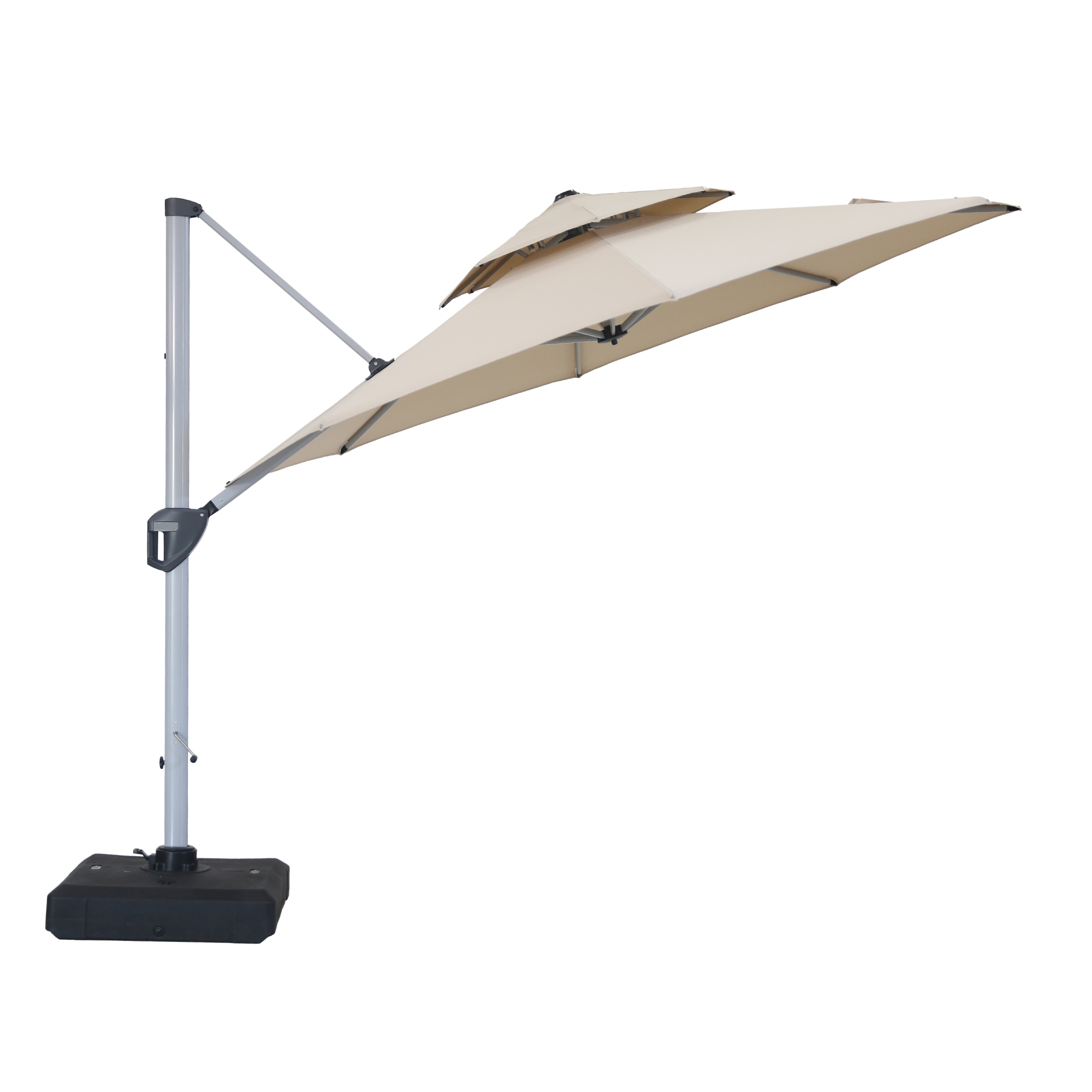 10/11ft Square Cantilever Patio Umbrella with 5 Adjustable Angles, Outdoor Sunshade with Base for Deck, Garden, or Pool
