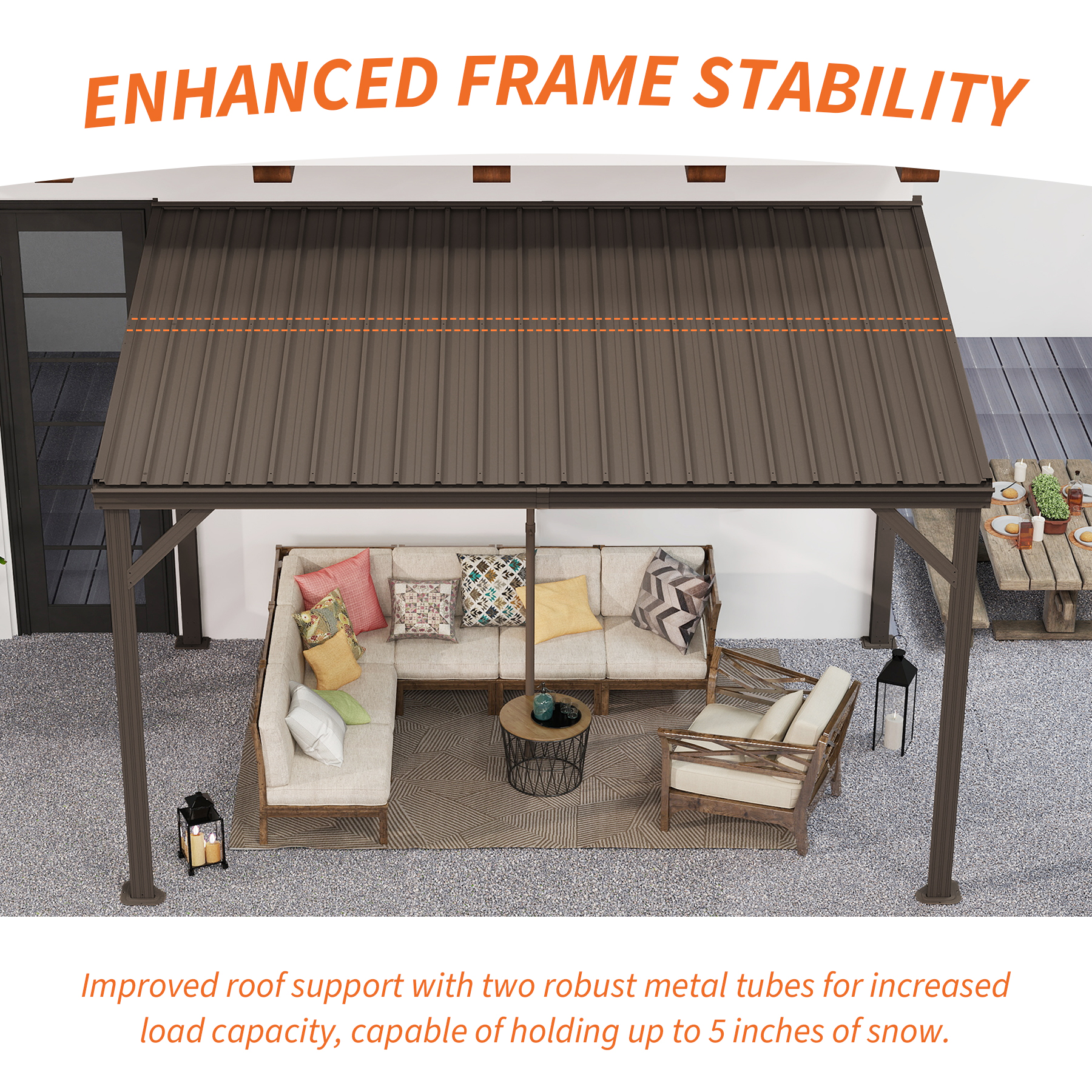 Hardtop Wall Mounted Gazebo with Sloping Galvanized Steel Roof, Aluminum Frame, Drainage System, Curtains and Netting, for Patio, Deck, Garden, Backyard