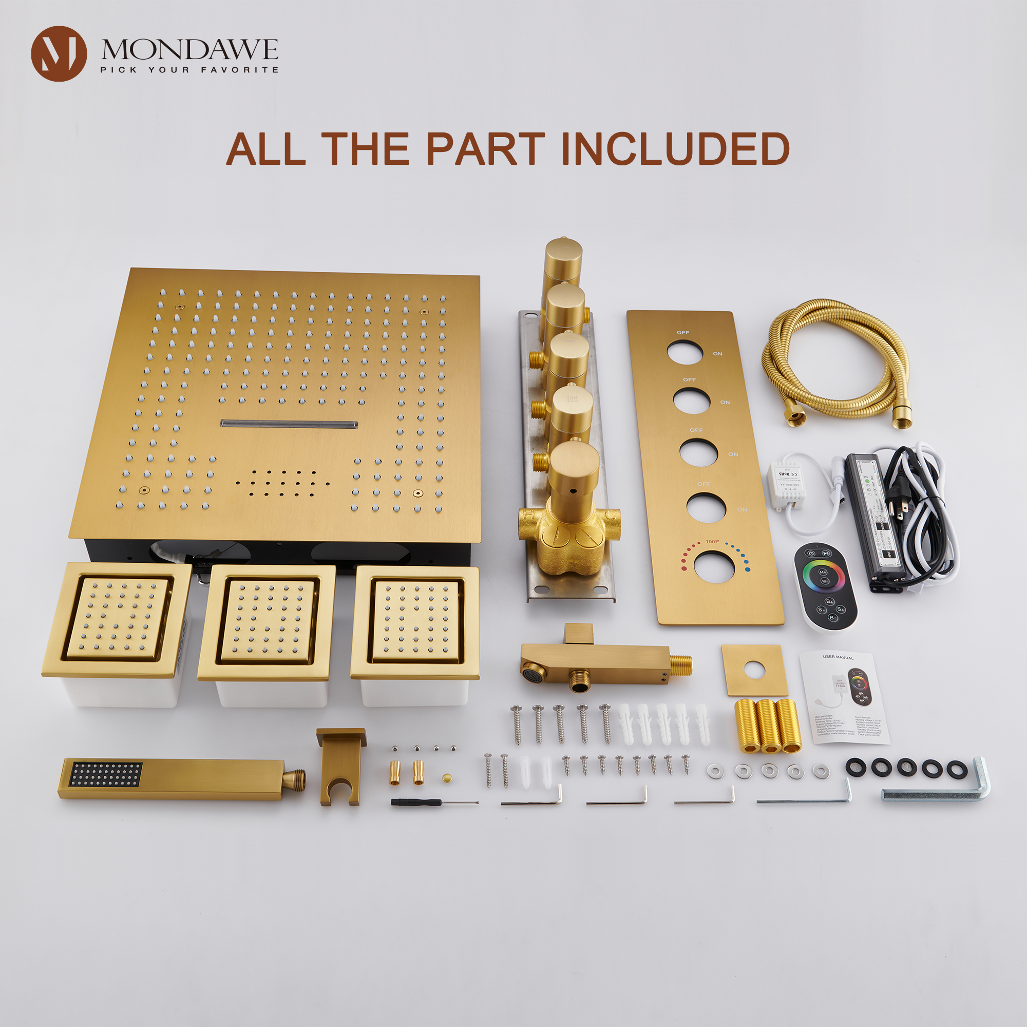 BG-Mondawe 4-Way Shower System with LED and Music Player in Black/Nickel/Gold-Mondawe