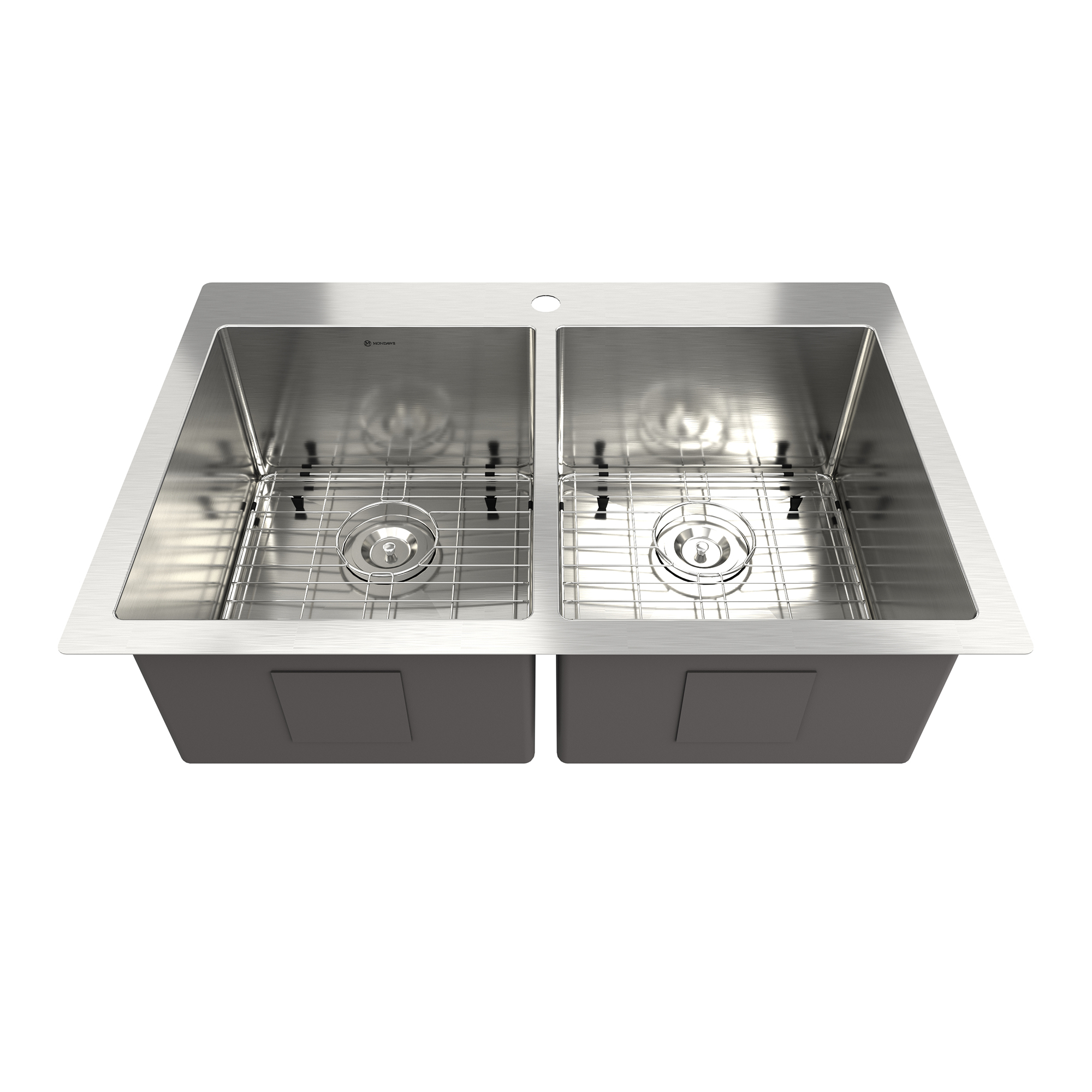 Drop-In 33-in x 22-in Brushed Stainless Steel Double Bowl Kitchen Sink-Mondawe