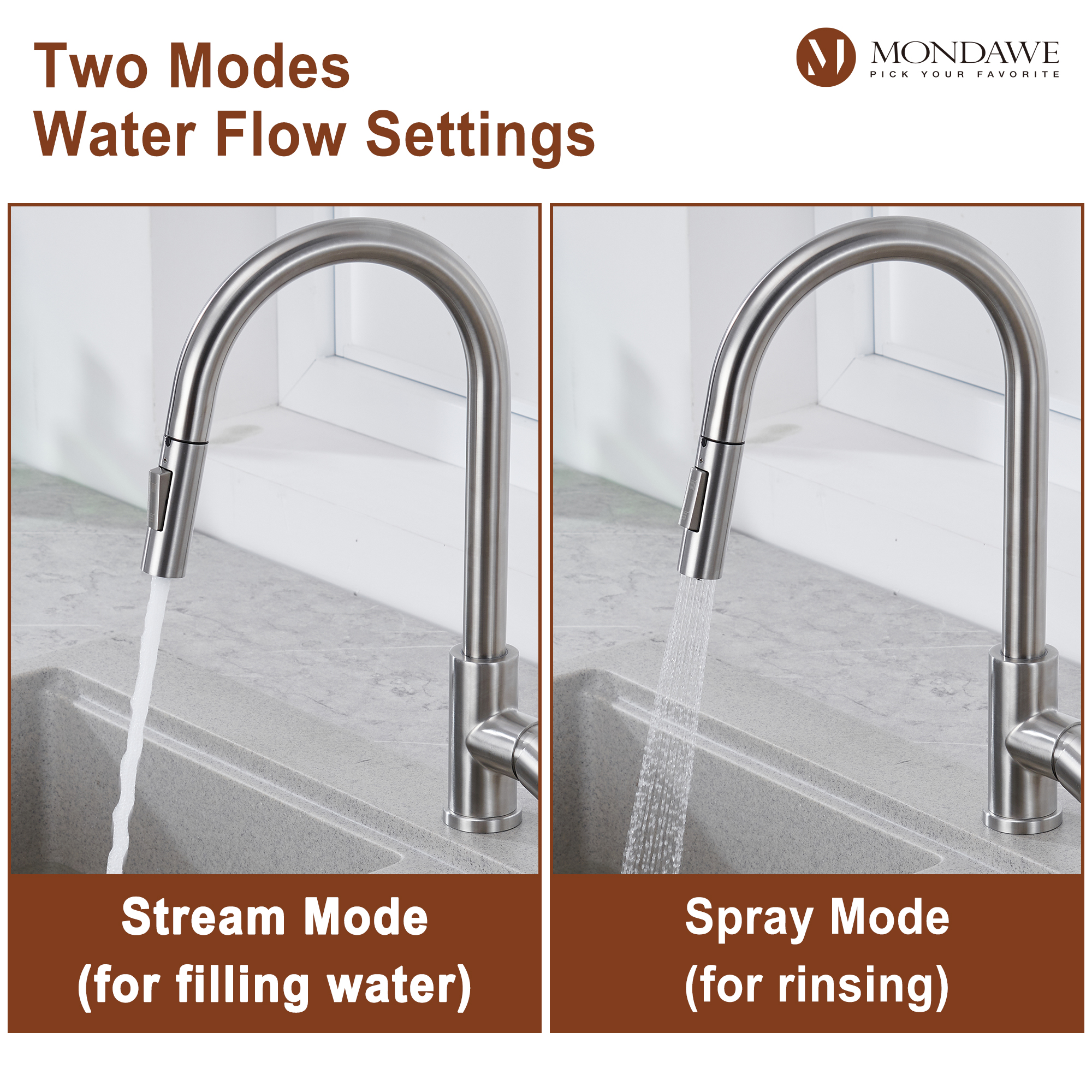 High Arc Pull Down Single Handle Kitchen Faucet with Accessories-Mondawe