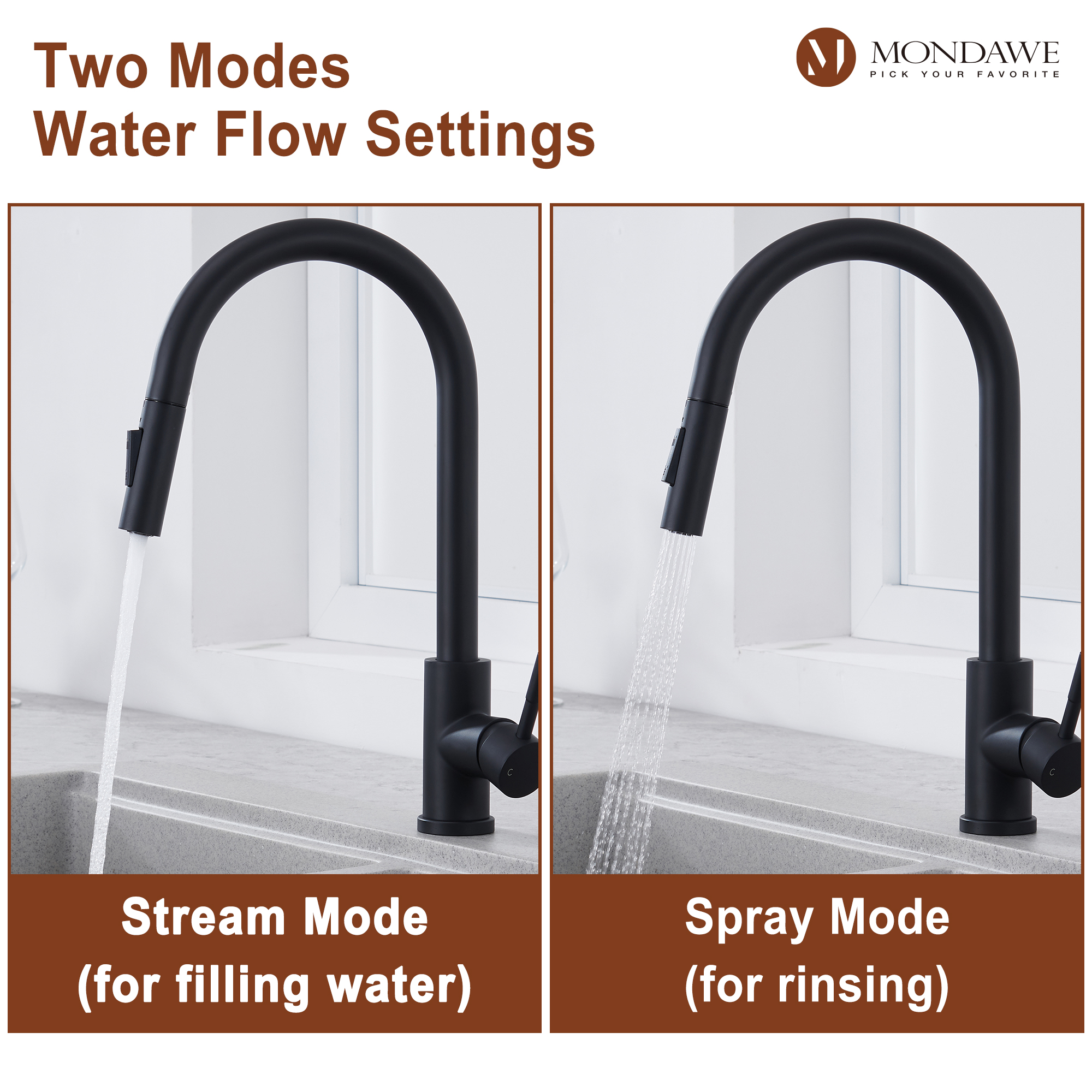 High Arc Pull Down Single Handle Kitchen Faucet with Accessories-Mondawe