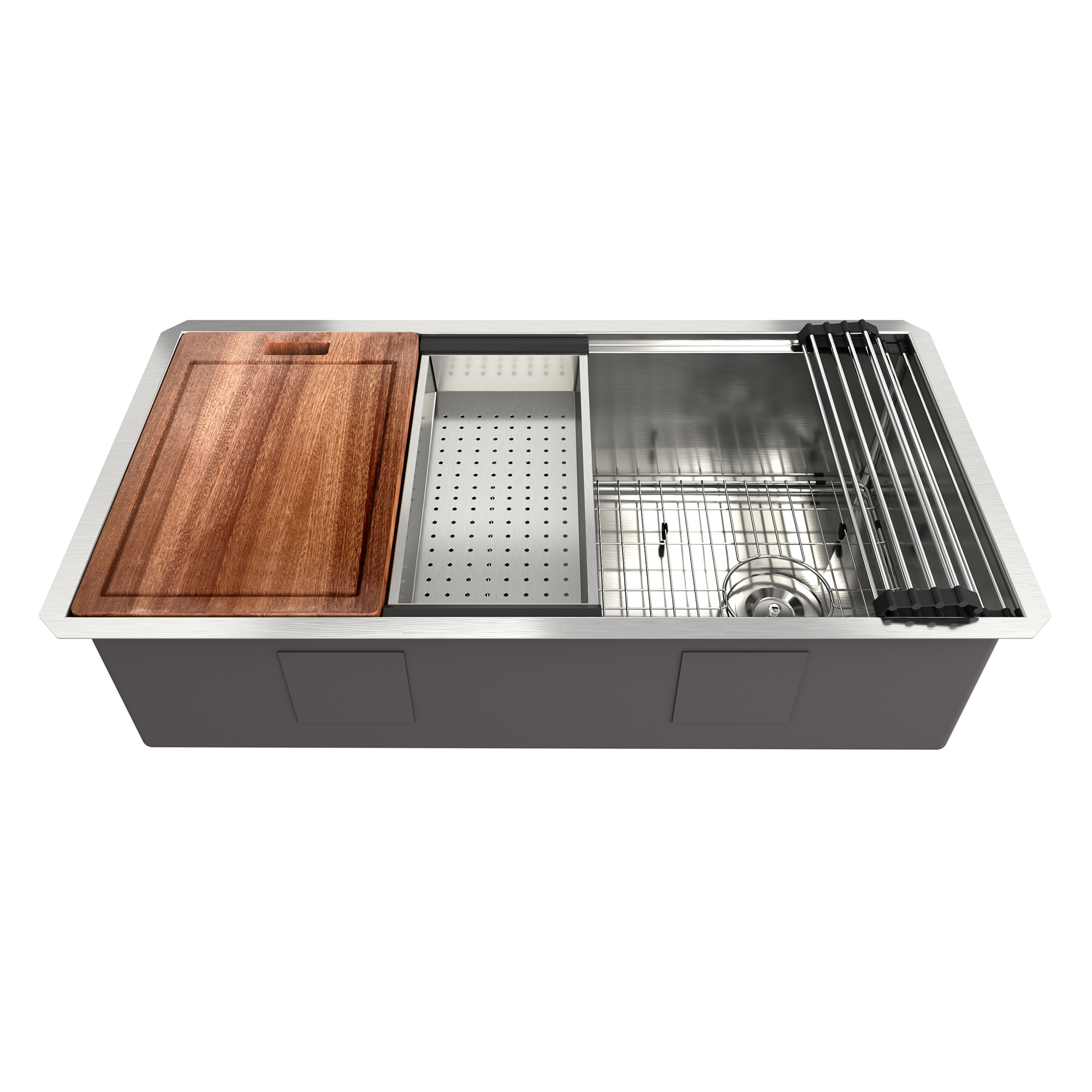 Undermount 36-in x 19-in Brushed Stainless Steel Single Bowl Workstation Kitchen Sink-Mondawe