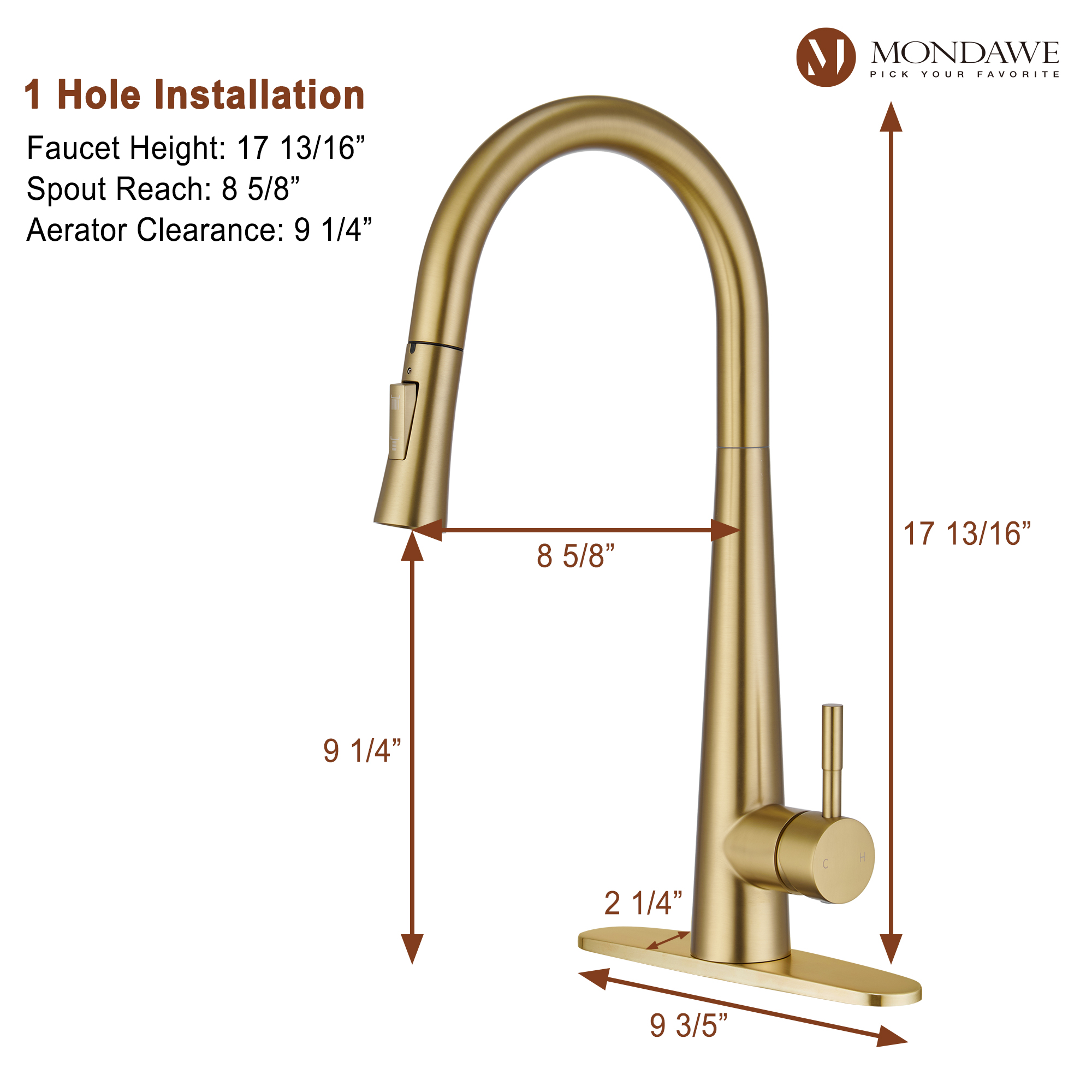 High Arc Pull Down Single Handle Kitchen Faucet with Accessories-Mondawe