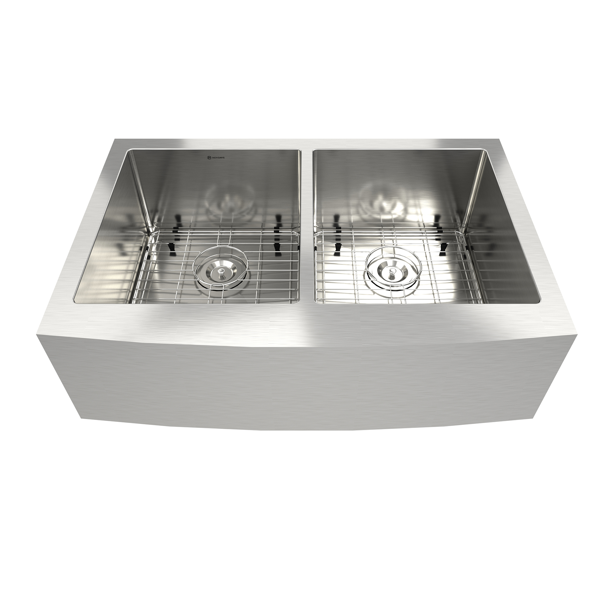 33 inch Farmhouse Apron Front 33-in x 22-in Brushed Stainless Steel Double Bowl Kitchen Sink-Mondawe