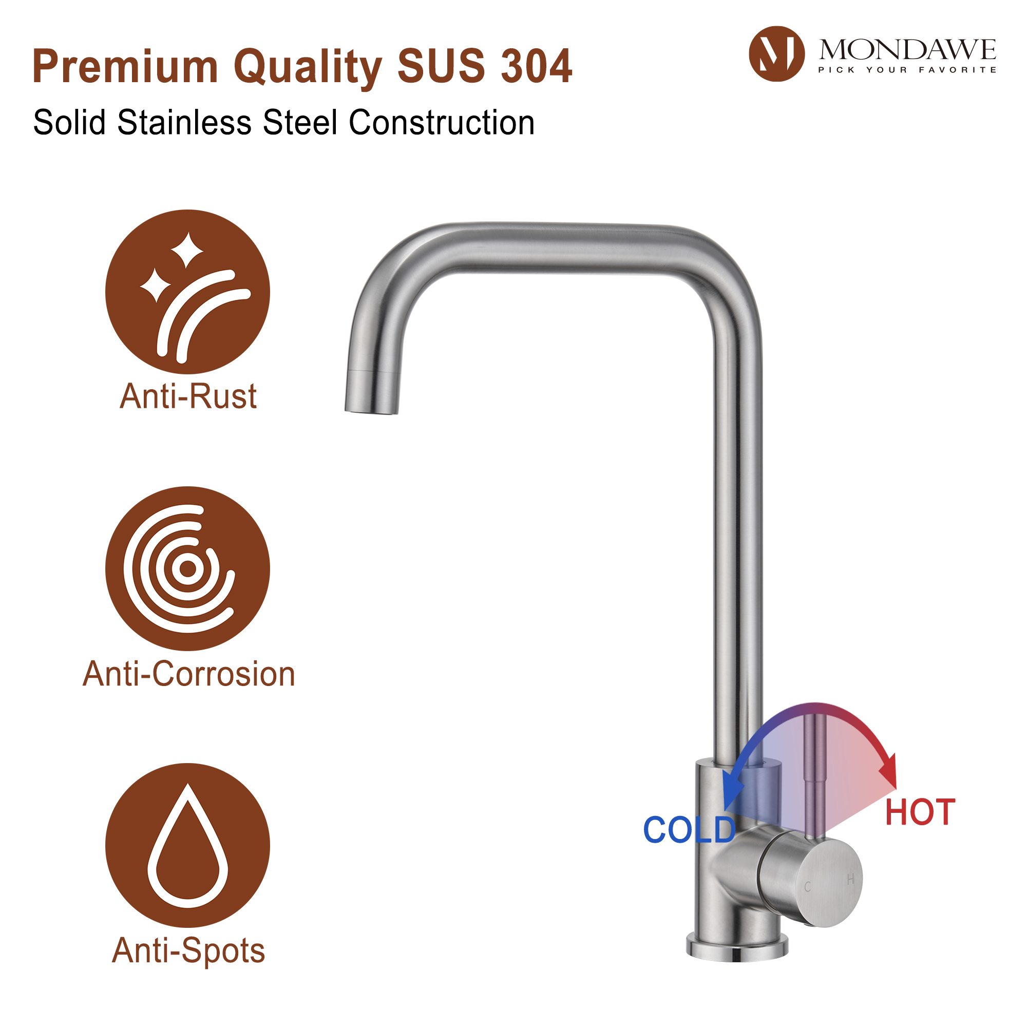 High Arc Pull Down Single Handle Kitchen Faucet with Accessories-Mondawe
