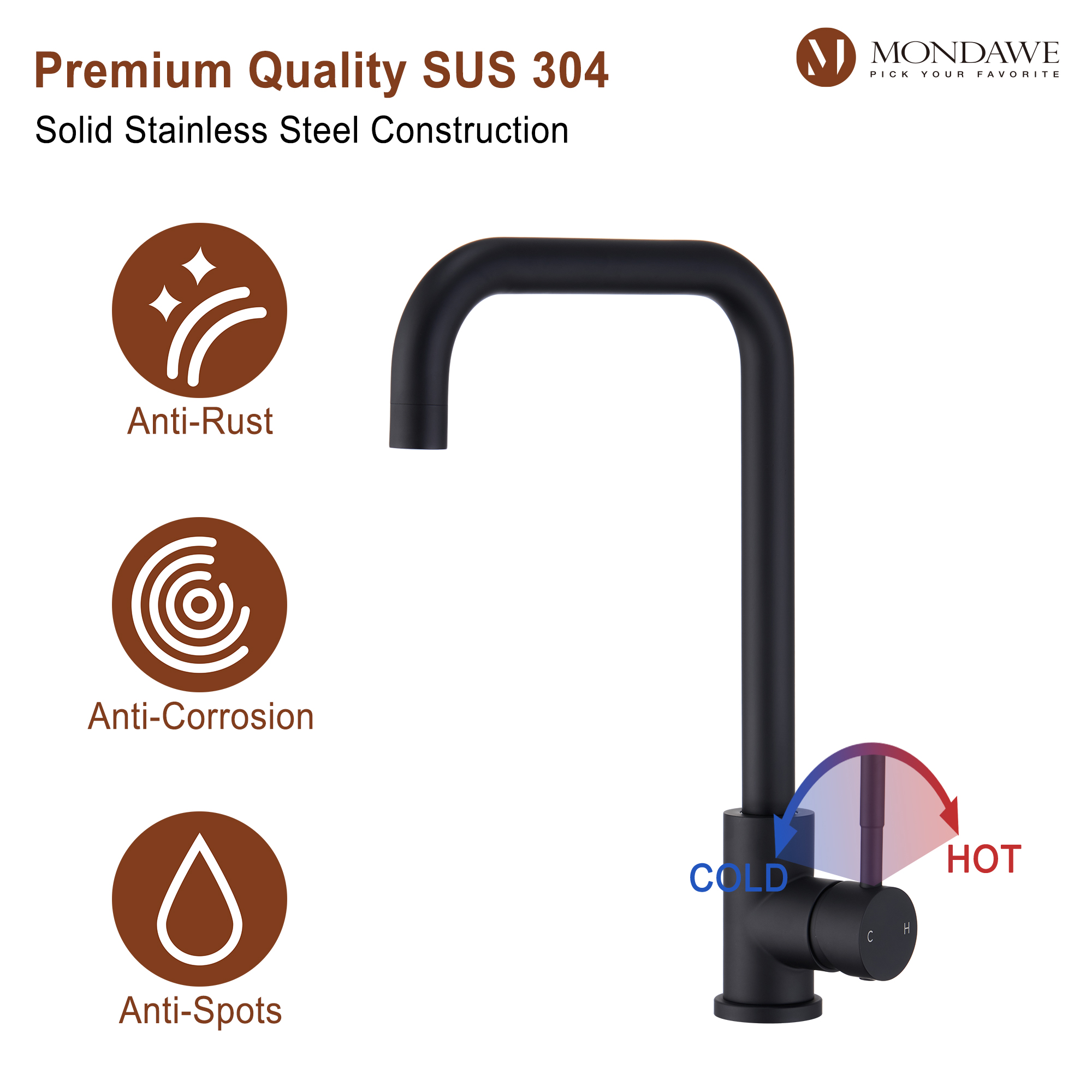 High Arc Pull Down Single Handle Kitchen Faucet with Accessories-Mondawe