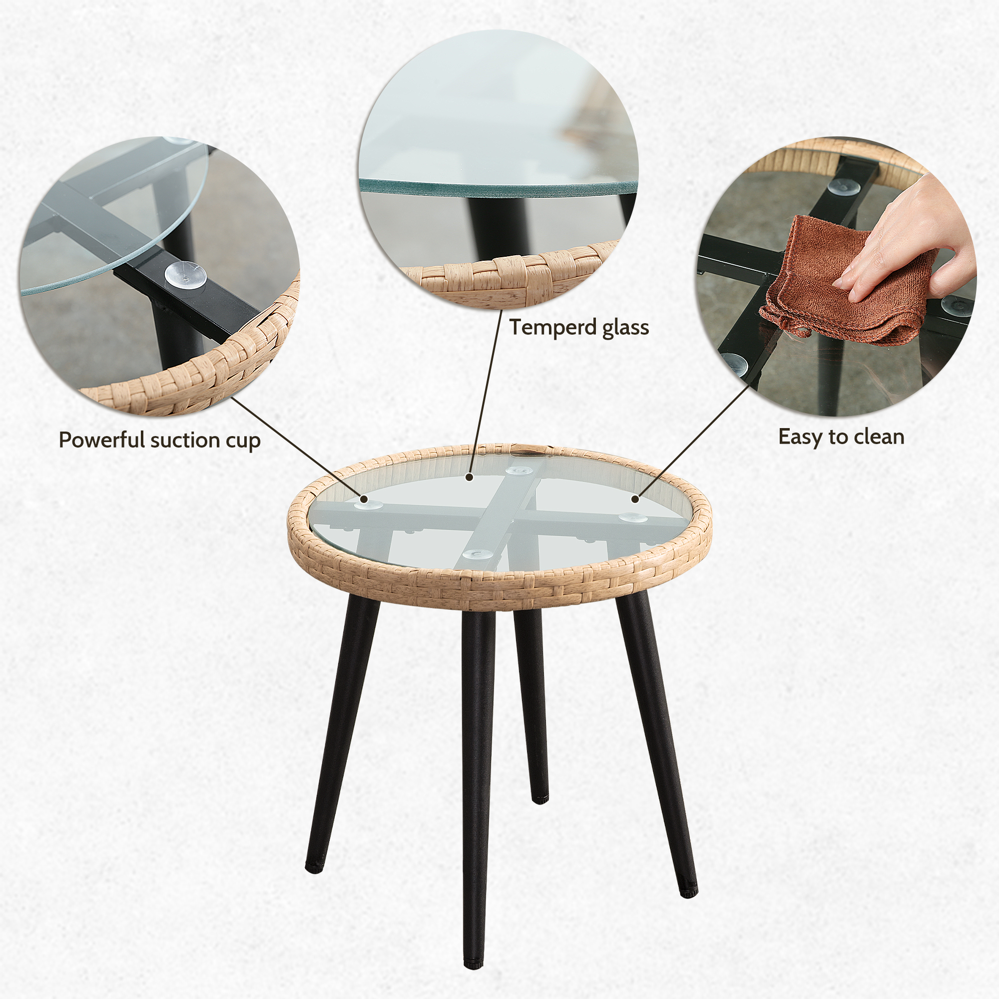 3-Piece PE Rattan Patio Bistro Set – 2 Chairs and 1 Coffee Table with Waterproof Cushions, Outdoor Furniture Set for Balcony/Garden, Beige