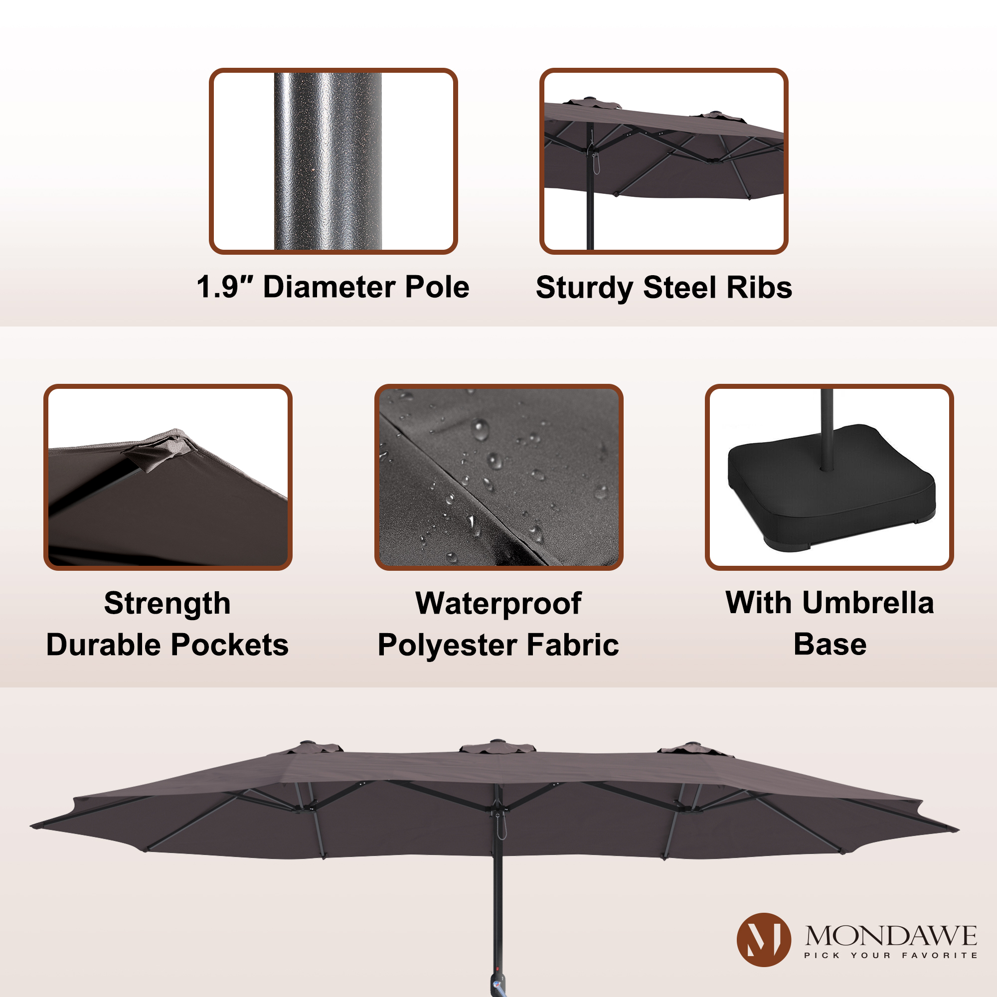 Mondawe 15ft Rectangular Patio Market Umbrella with Base-Mondawe