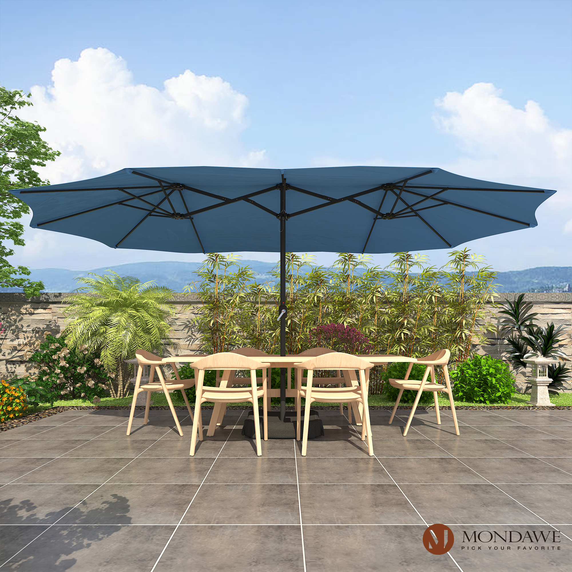 Mondawe 15ft Rectangular Patio Market Umbrella with Base-Mondawe