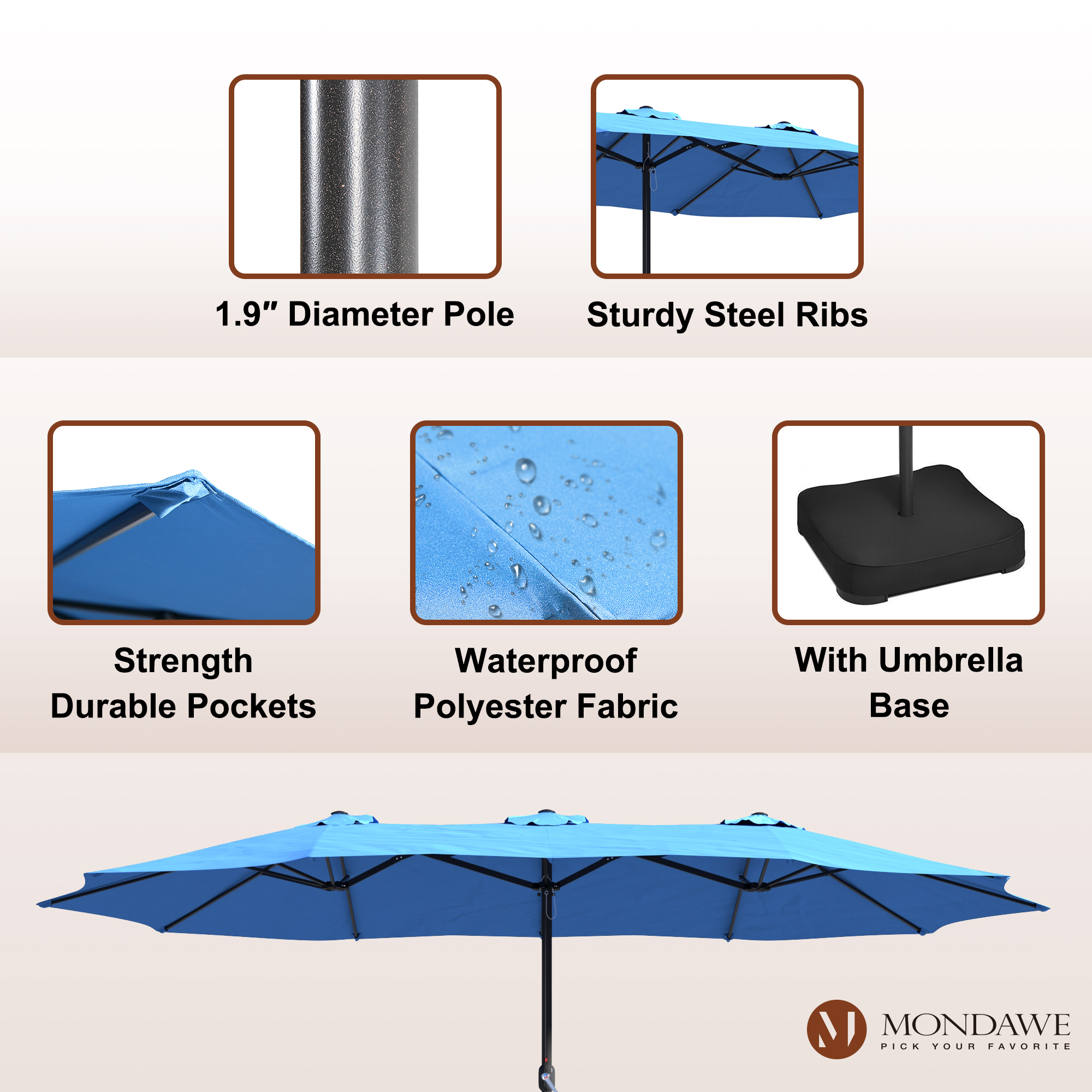 Mondawe 15ft Rectangular Patio Market Umbrella with Base-Mondawe
