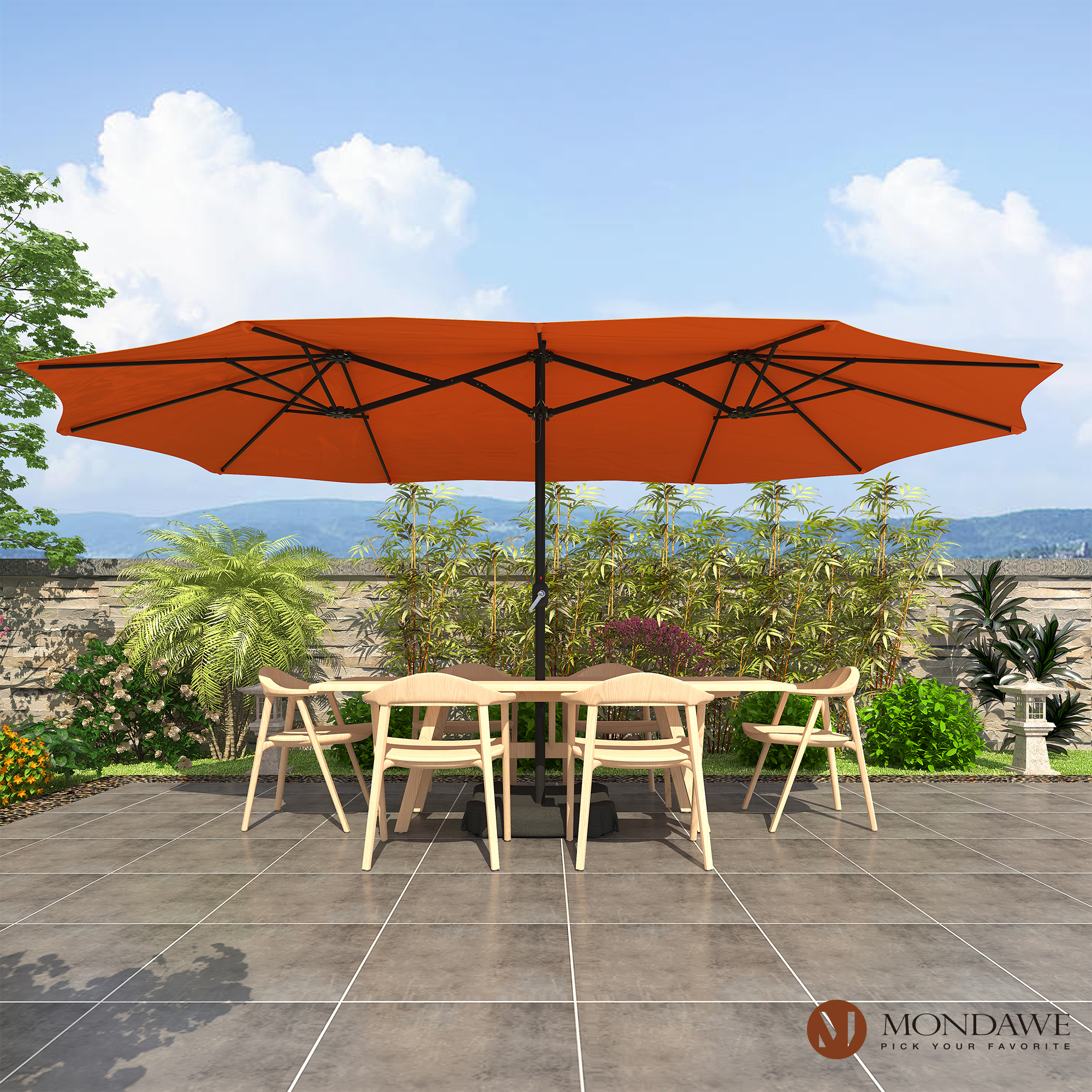 Mondawe 15ft Rectangular Patio Market Umbrella with Base-Mondawe