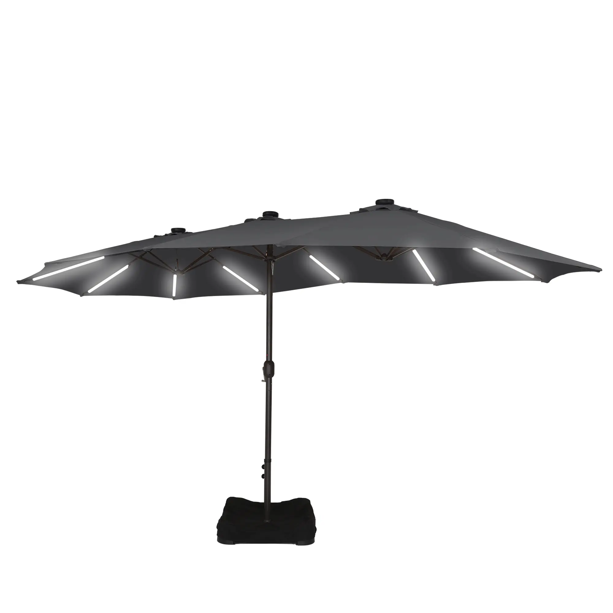 15ft Double-Sided Outdoor Umbrella with Solar String Lights & Base